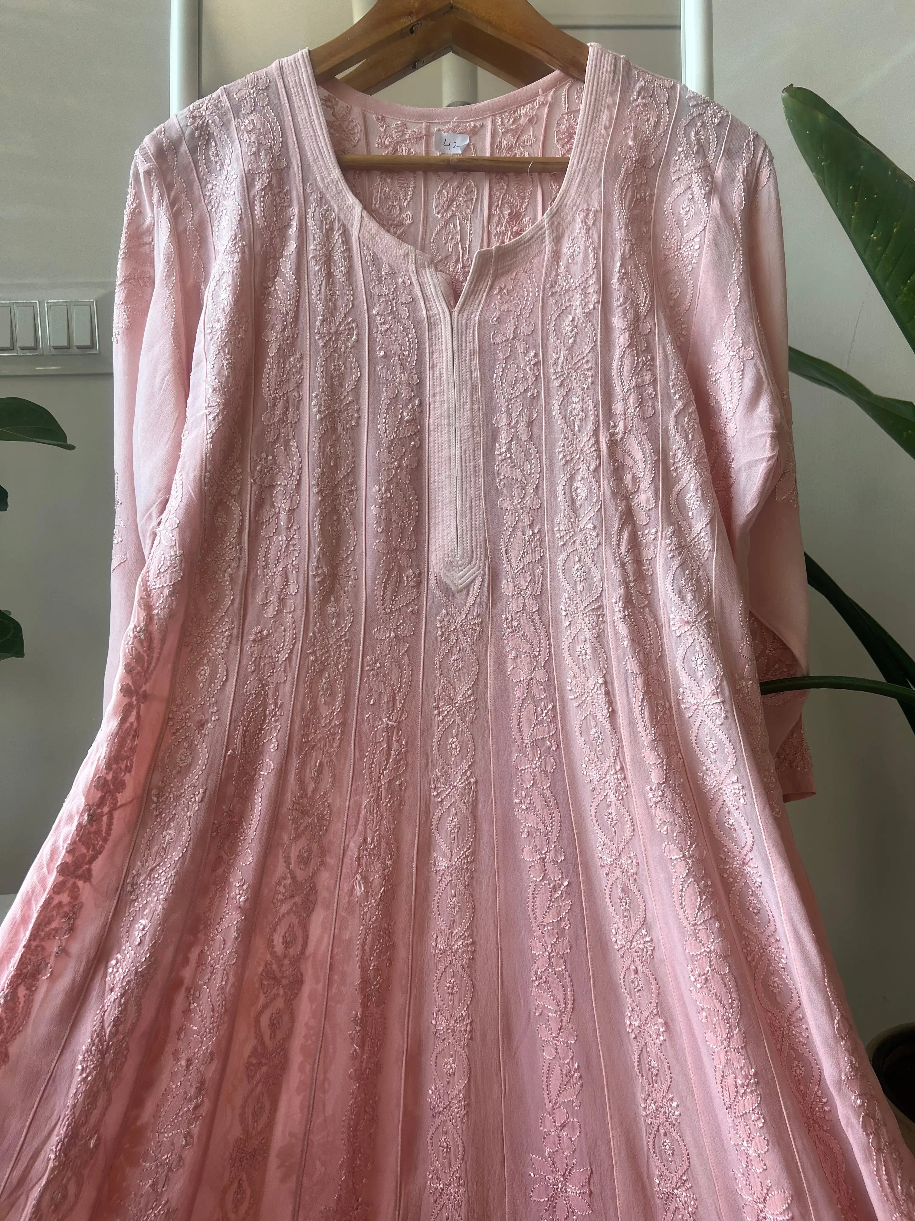 Viscose Chikankari Anarkali - Pale Pink Ombre ARIAA CHIKANKARI