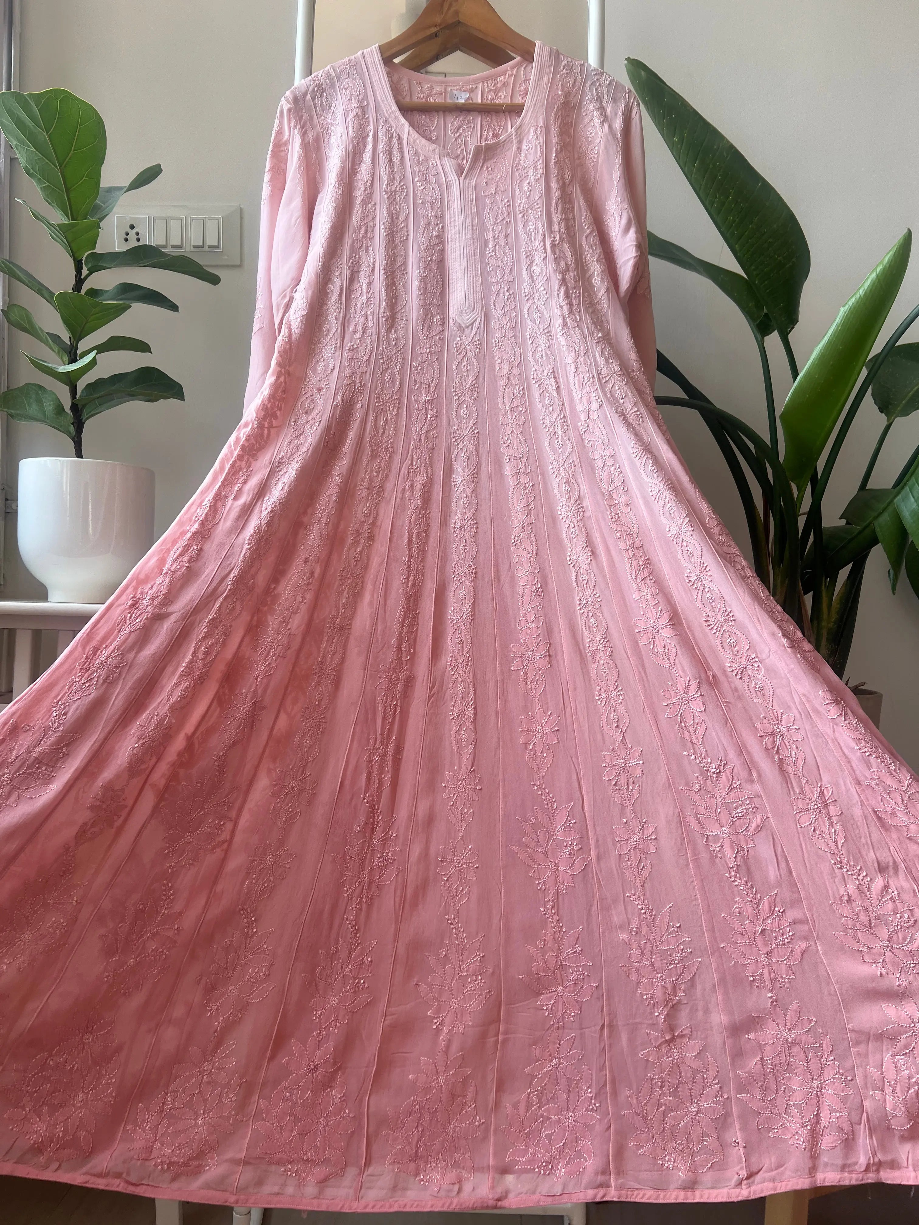 Viscose Chikankari Anarkali - Pale Pink Ombre ARIAA CHIKANKARI