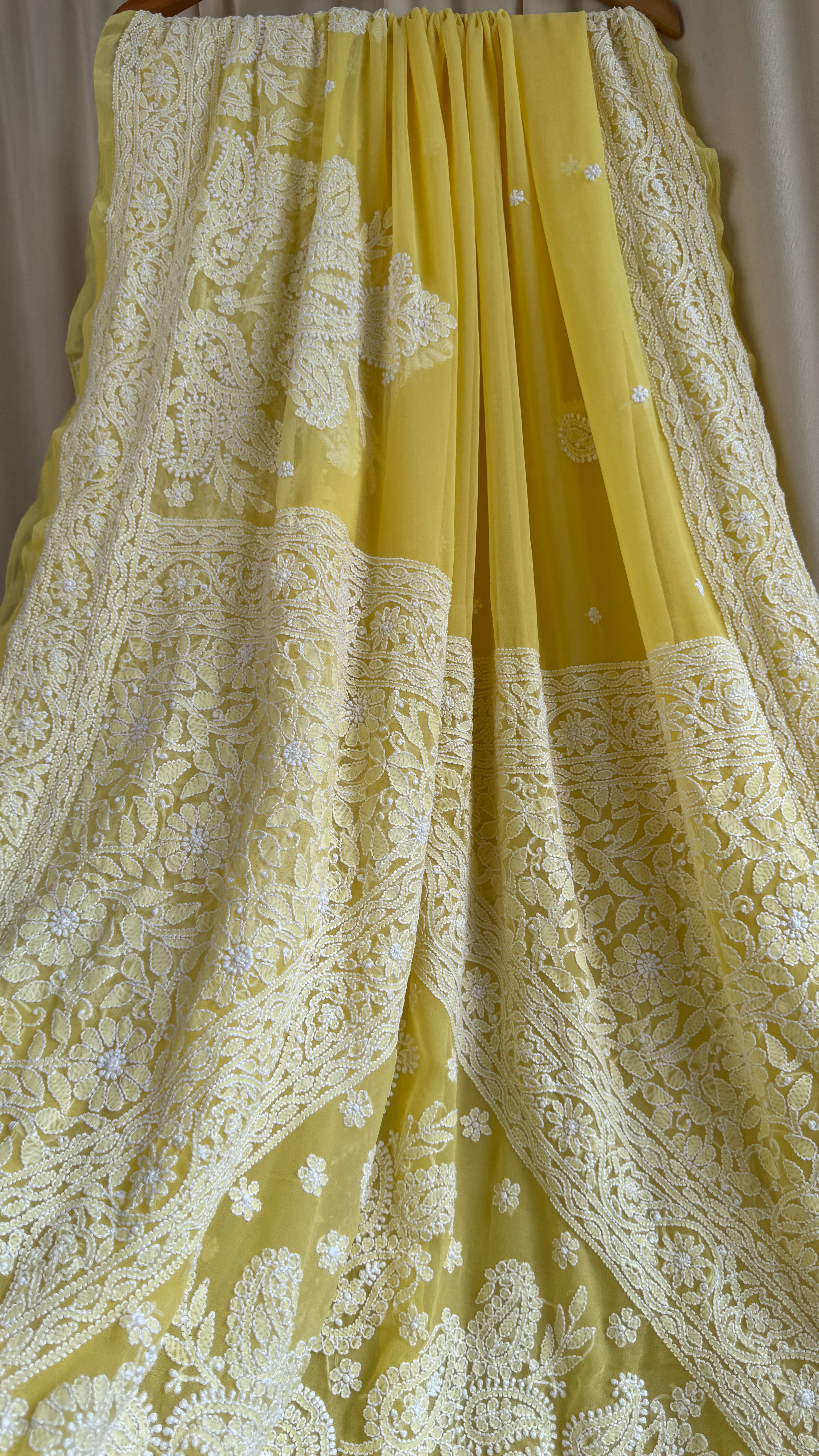 Georgette Chikankari saree in Yellow