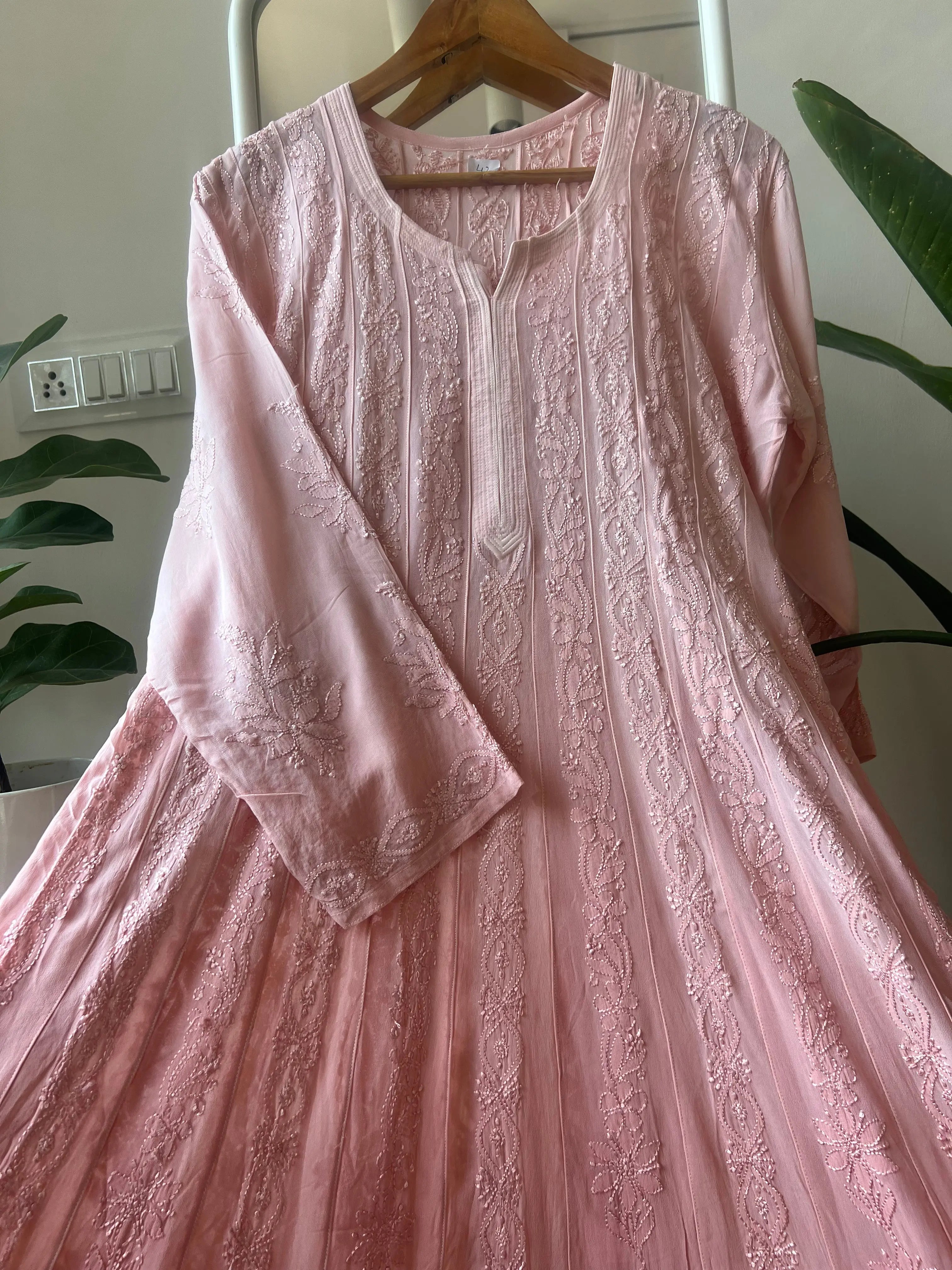 Viscose Chikankari Anarkali - Pale Pink Ombre ARIAA CHIKANKARI