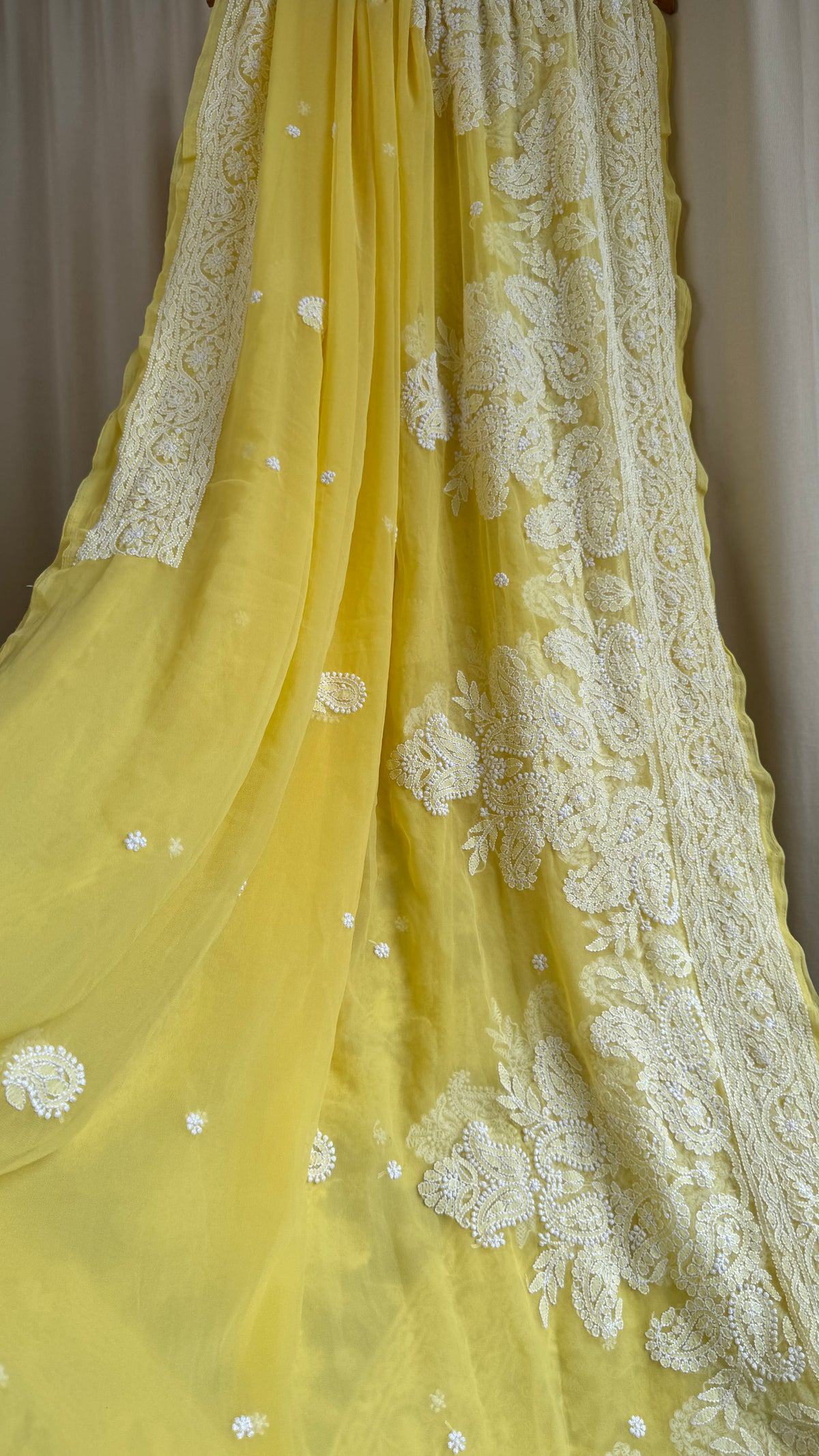 Georgette Chikankari saree in Yellow