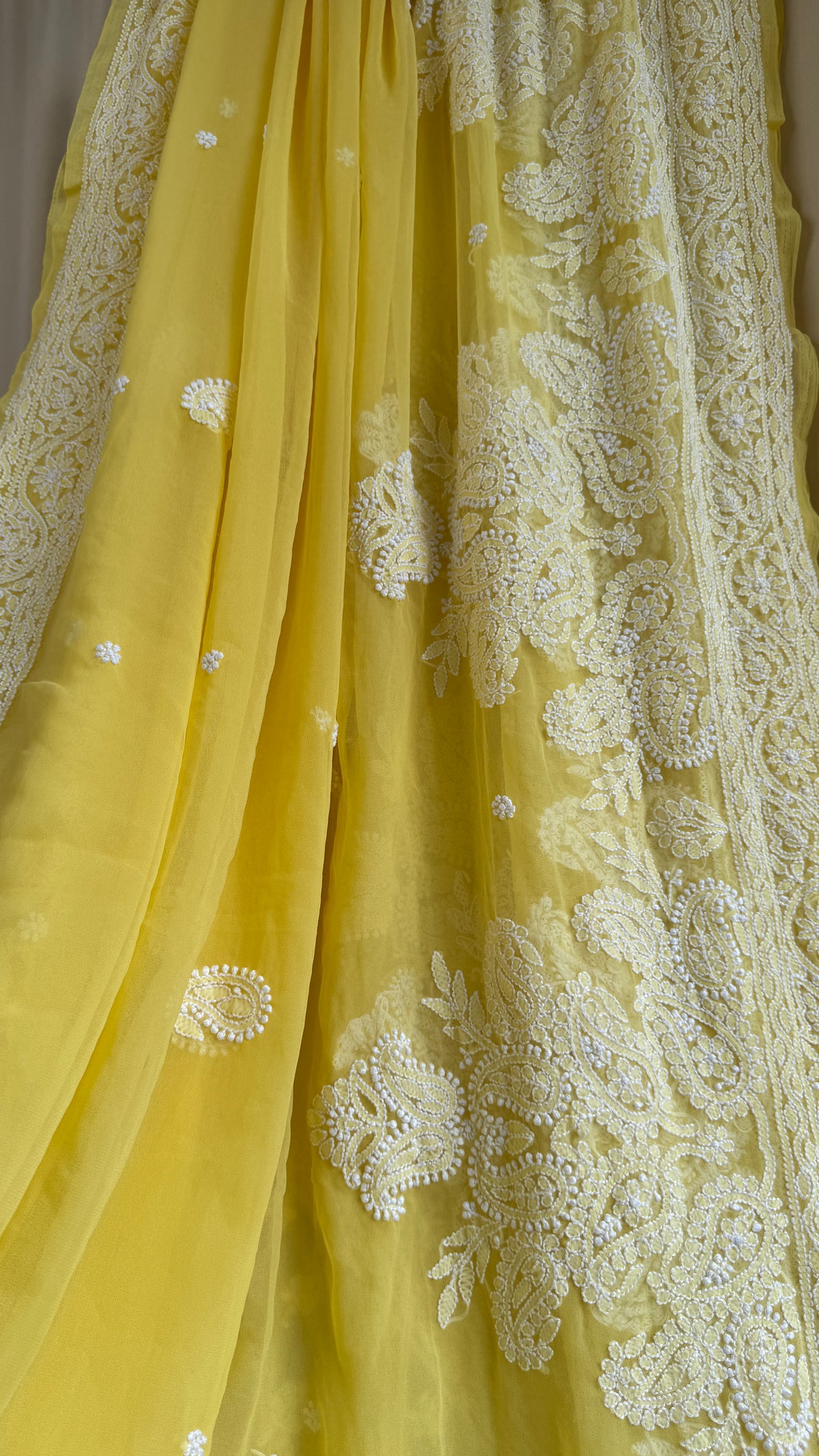 Georgette Chikankari saree in Yellow