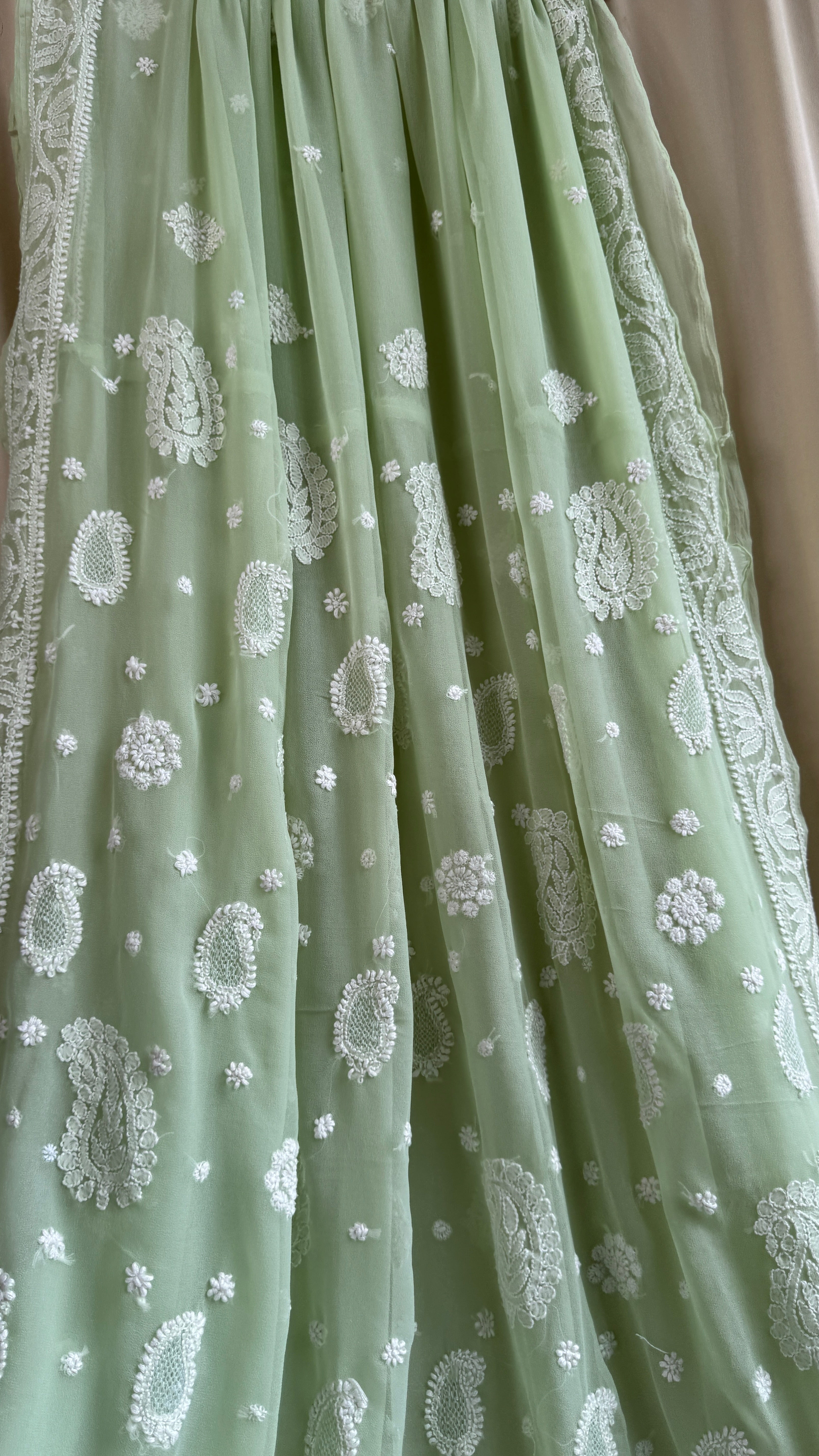 Georgette Chikankari saree in Pista Green