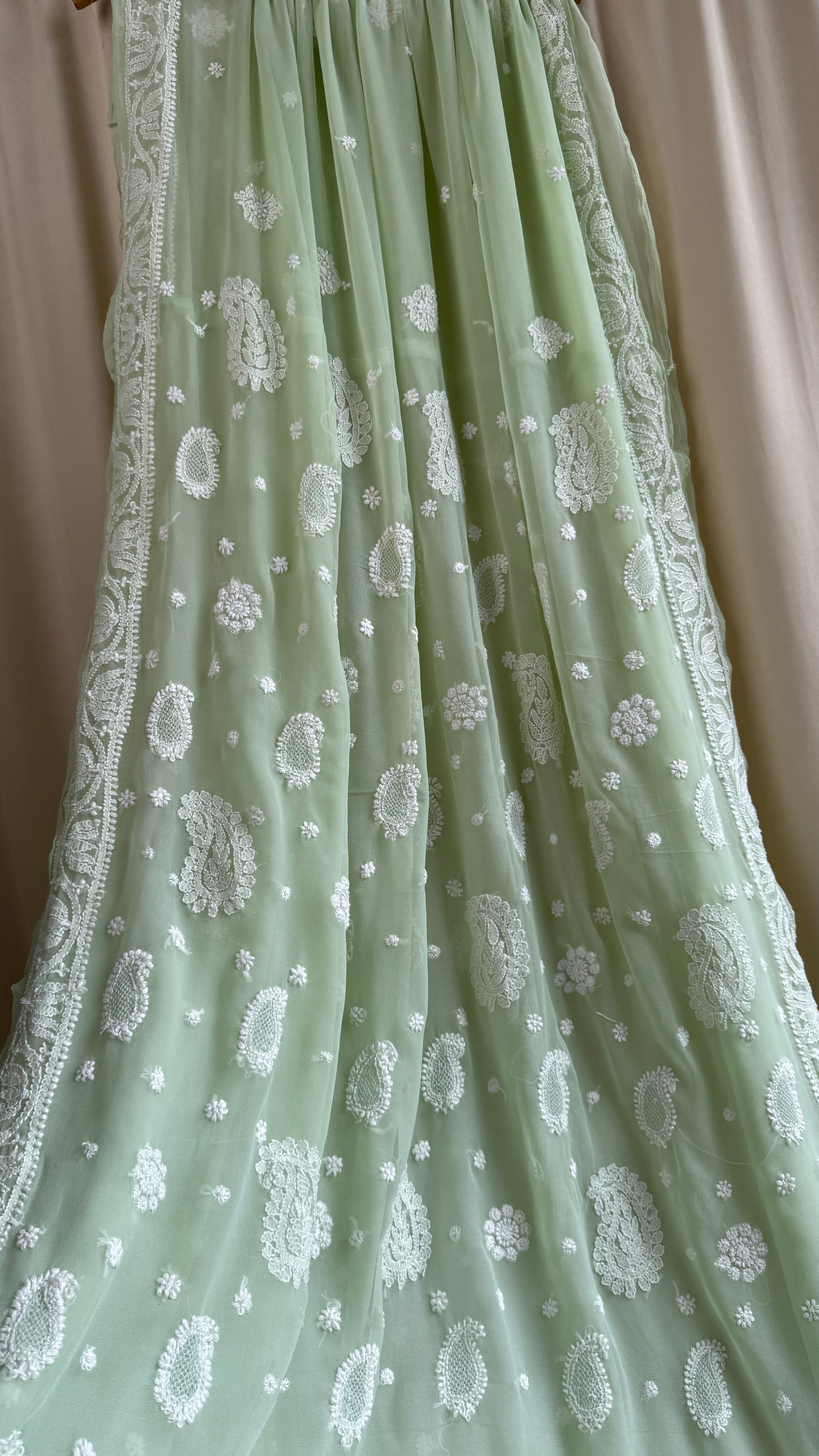 Georgette Chikankari saree in Pista Green
