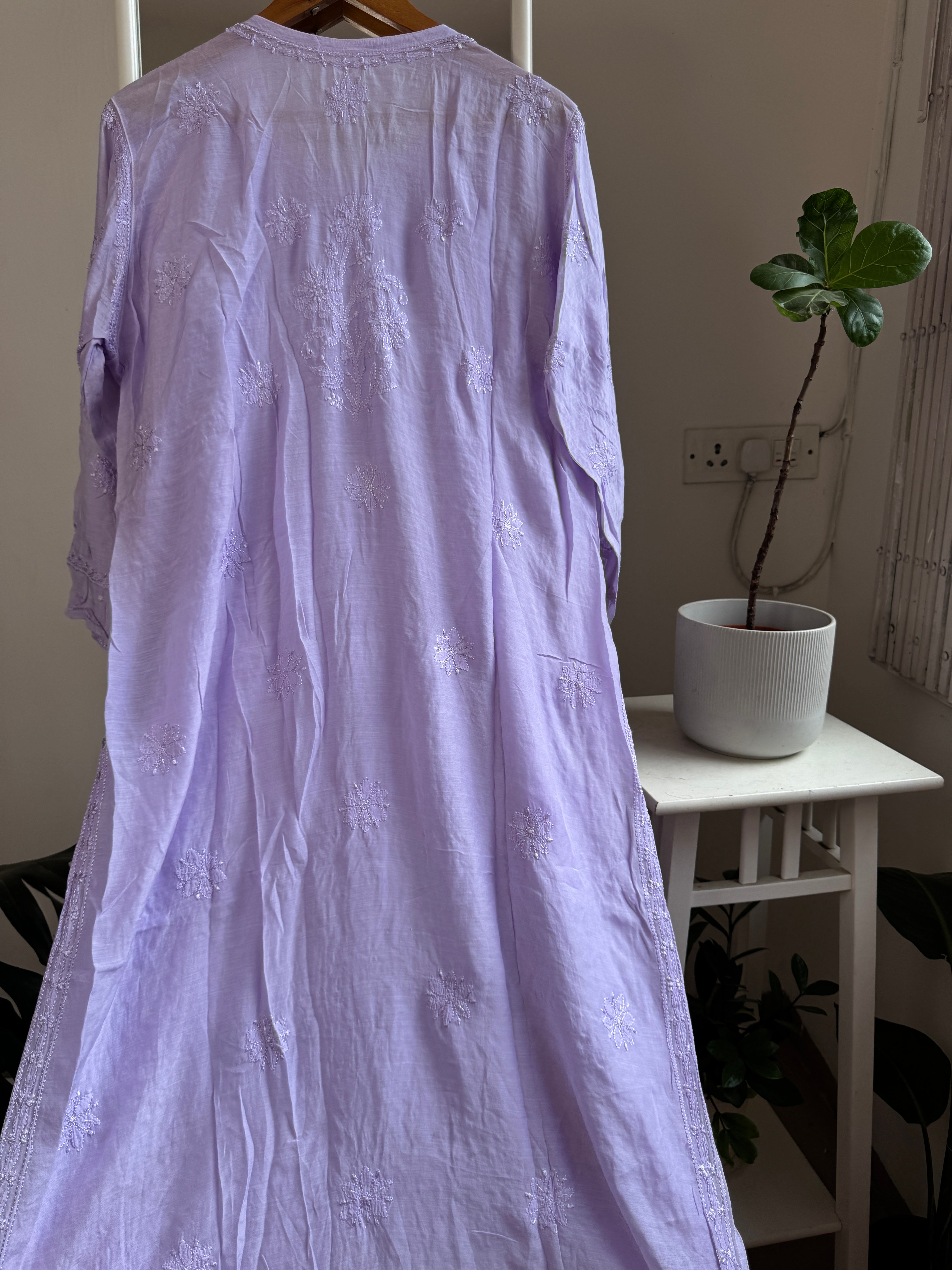 Muslin Chikankari Kurti with Pearl Work - Lilac ARIAA CHIKANKARI