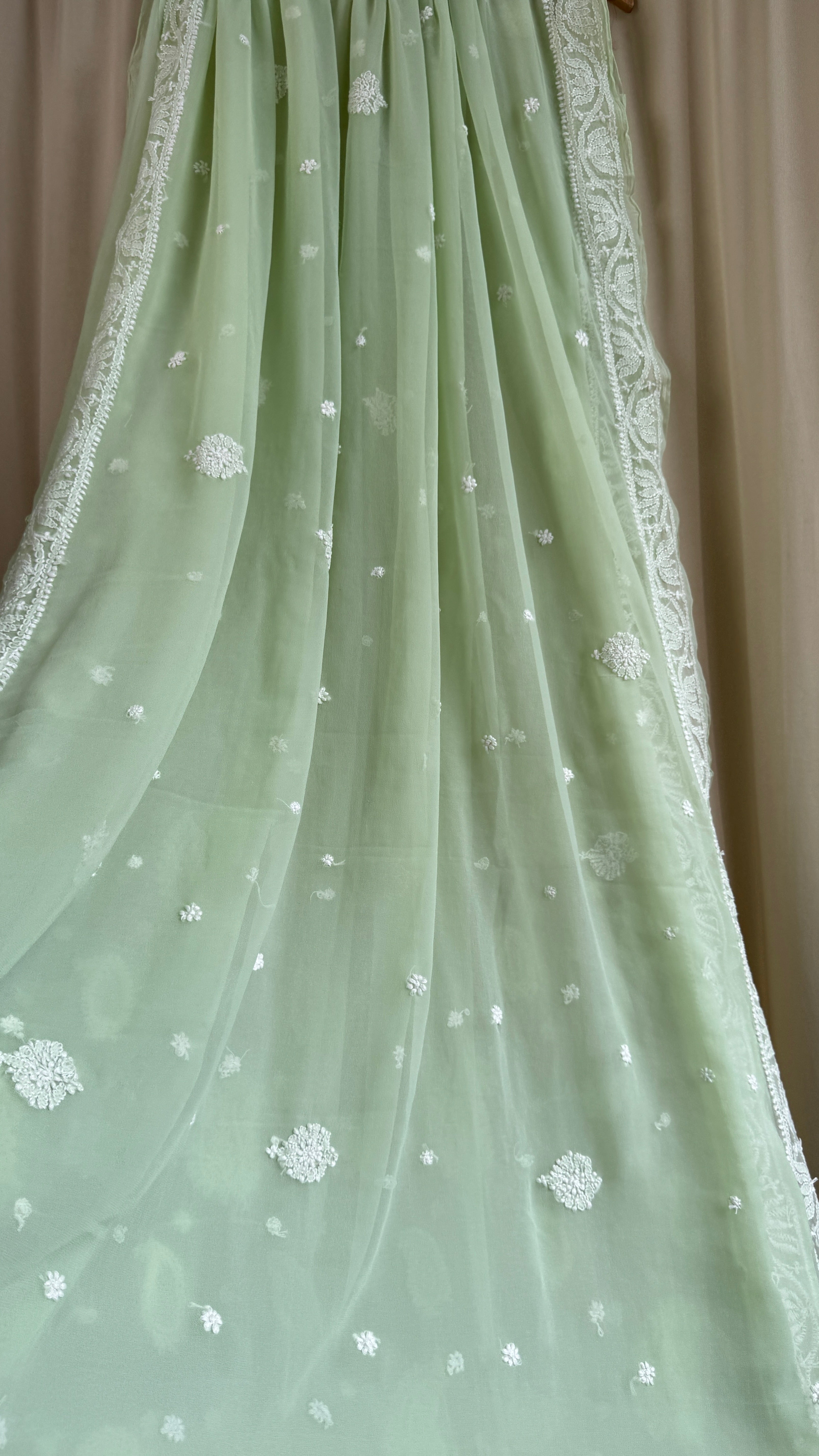 Georgette Chikankari saree in Pista Green