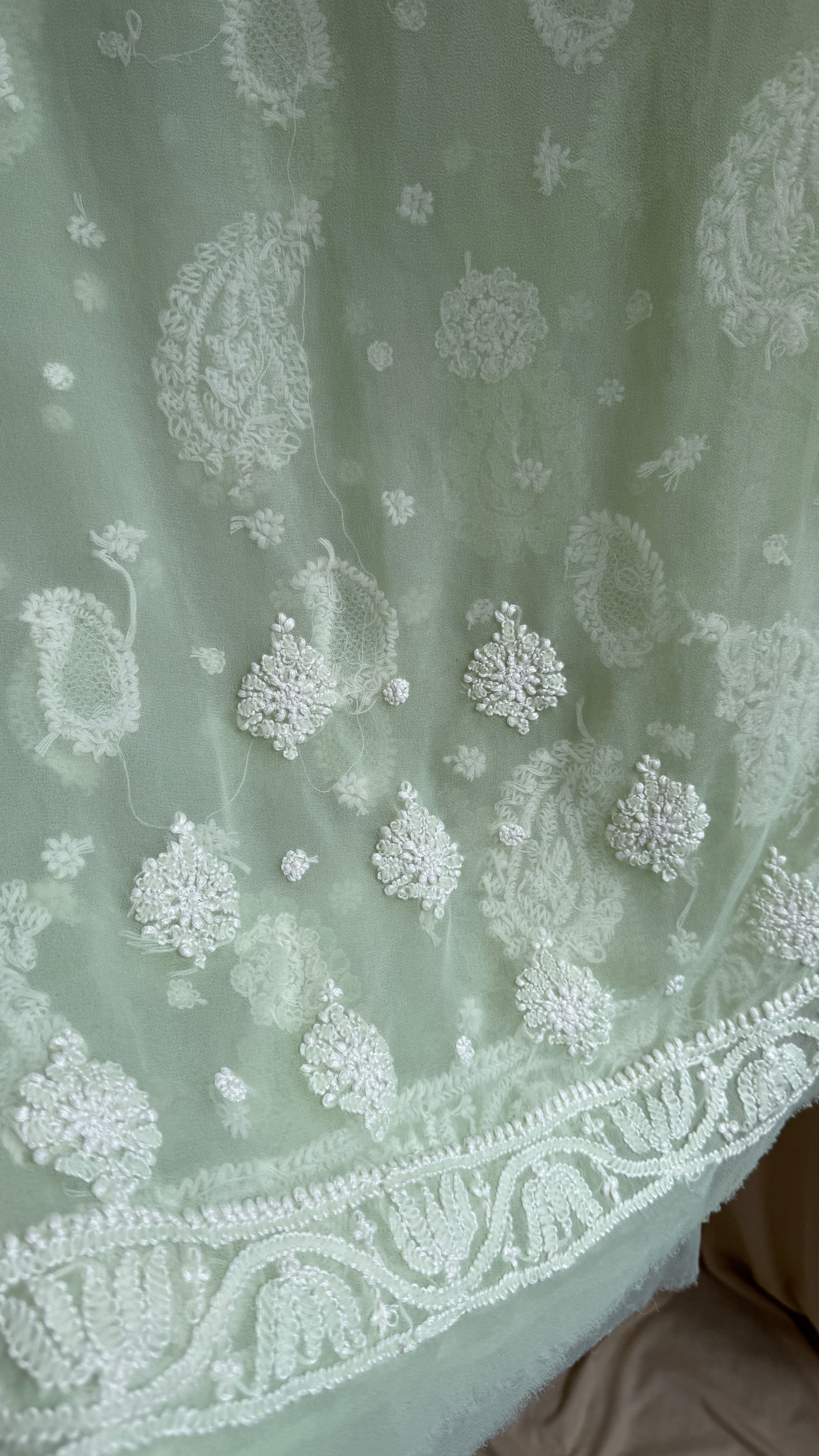 Georgette Chikankari saree in Pista Green