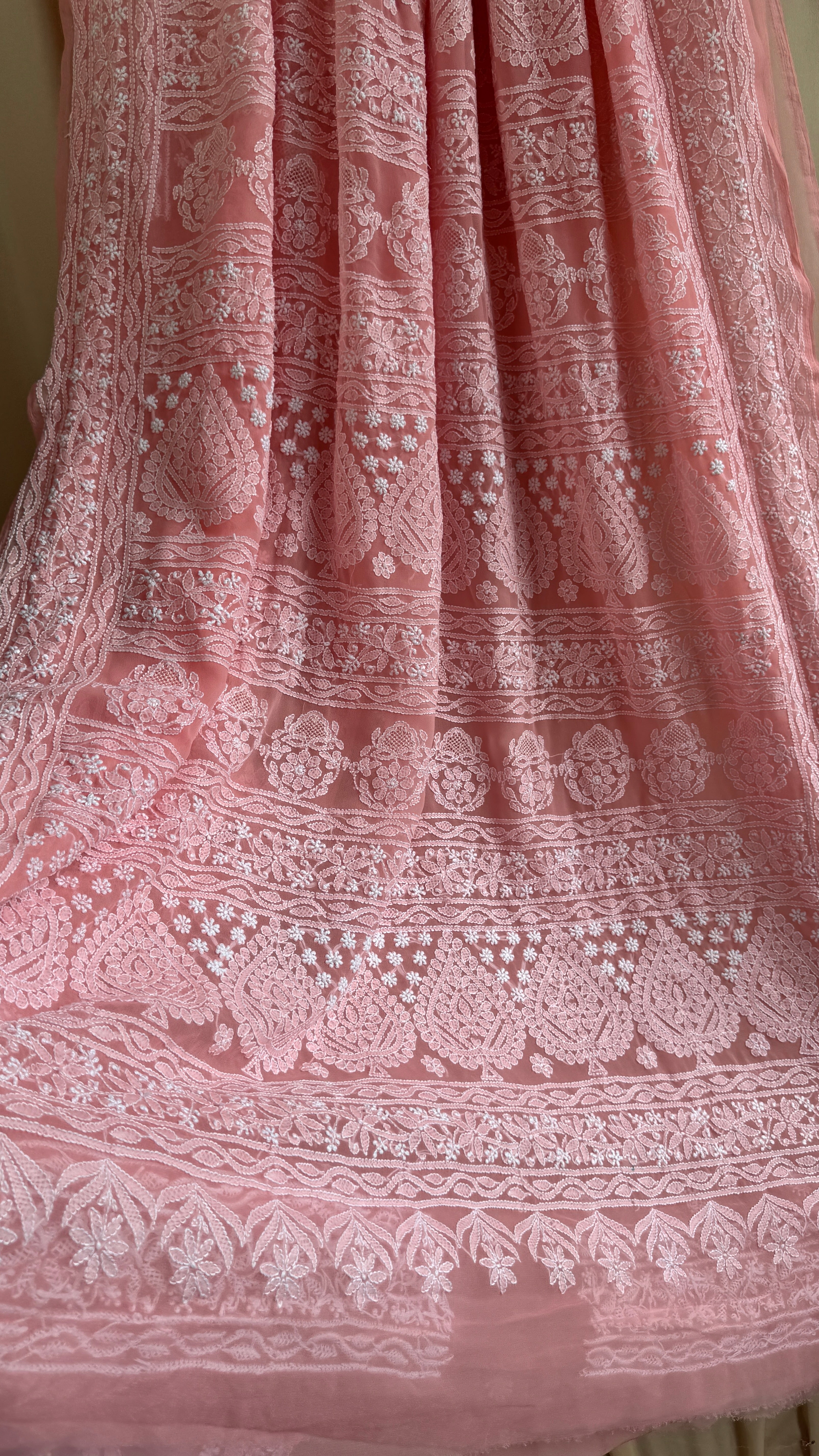 Georgette Chikankari saree in Carrot Peach