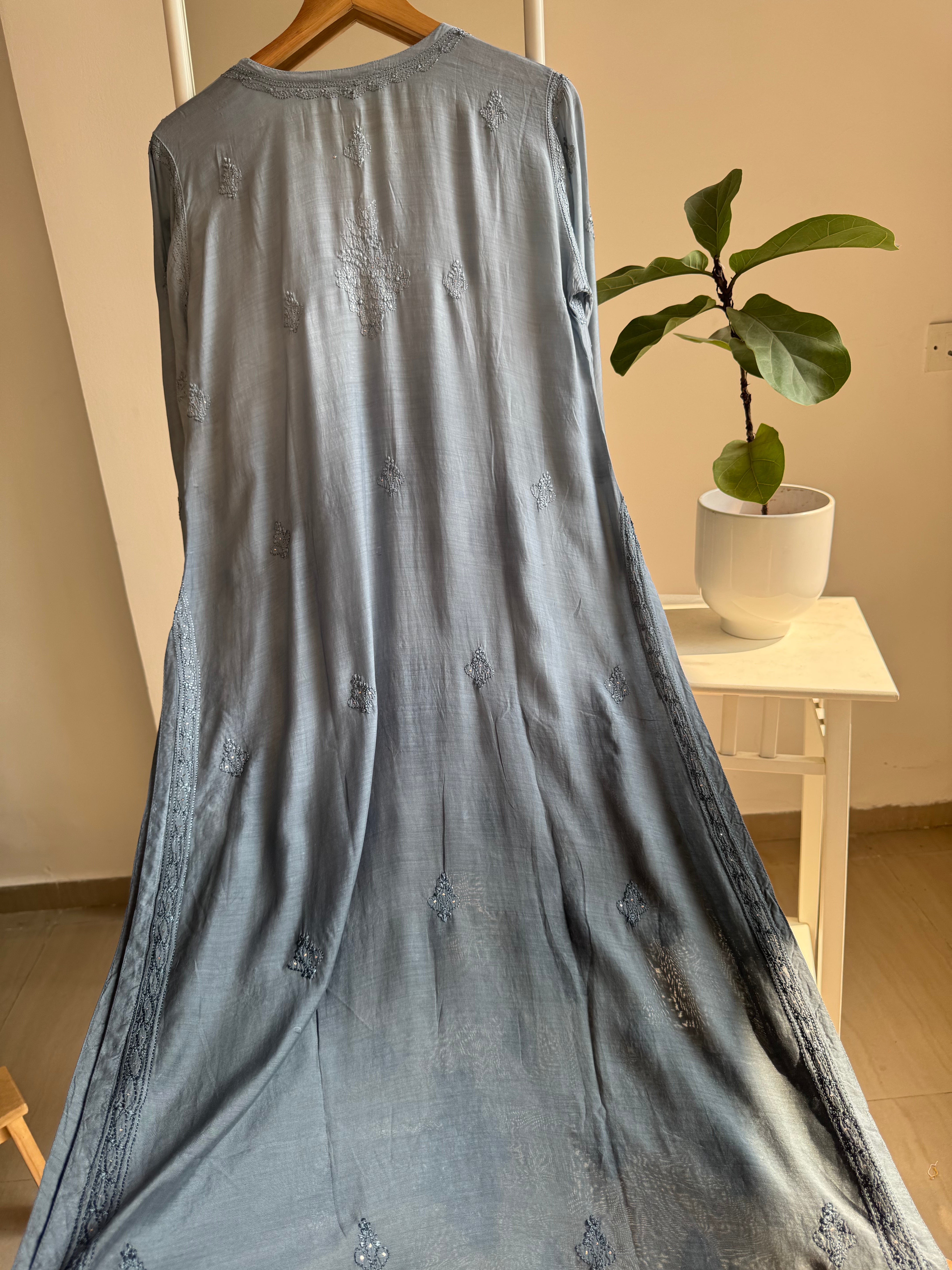 Muslin Chikankari Kurti with Mukaish work - Grey Ombre