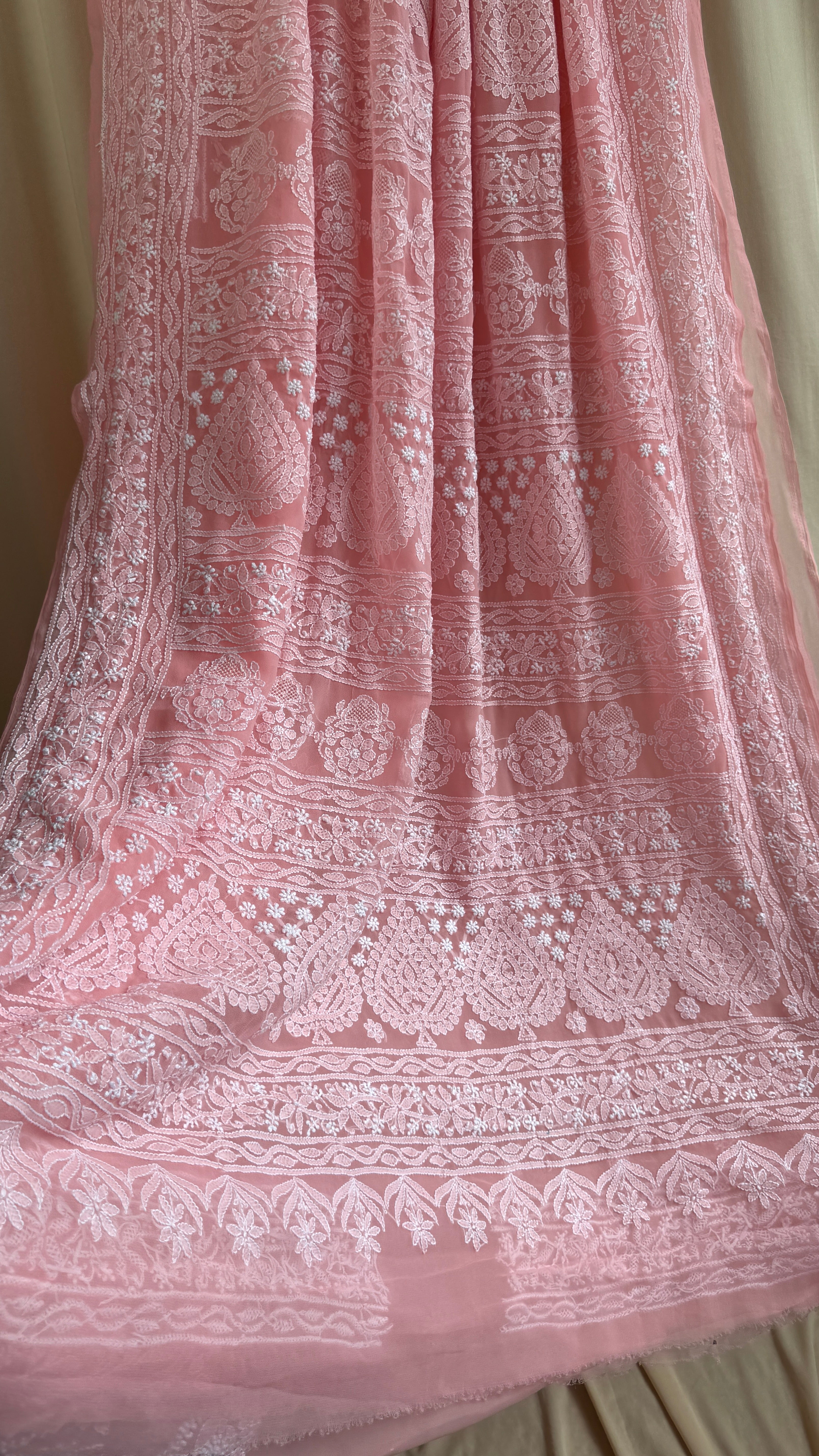 Georgette Chikankari saree in Carrot Peach