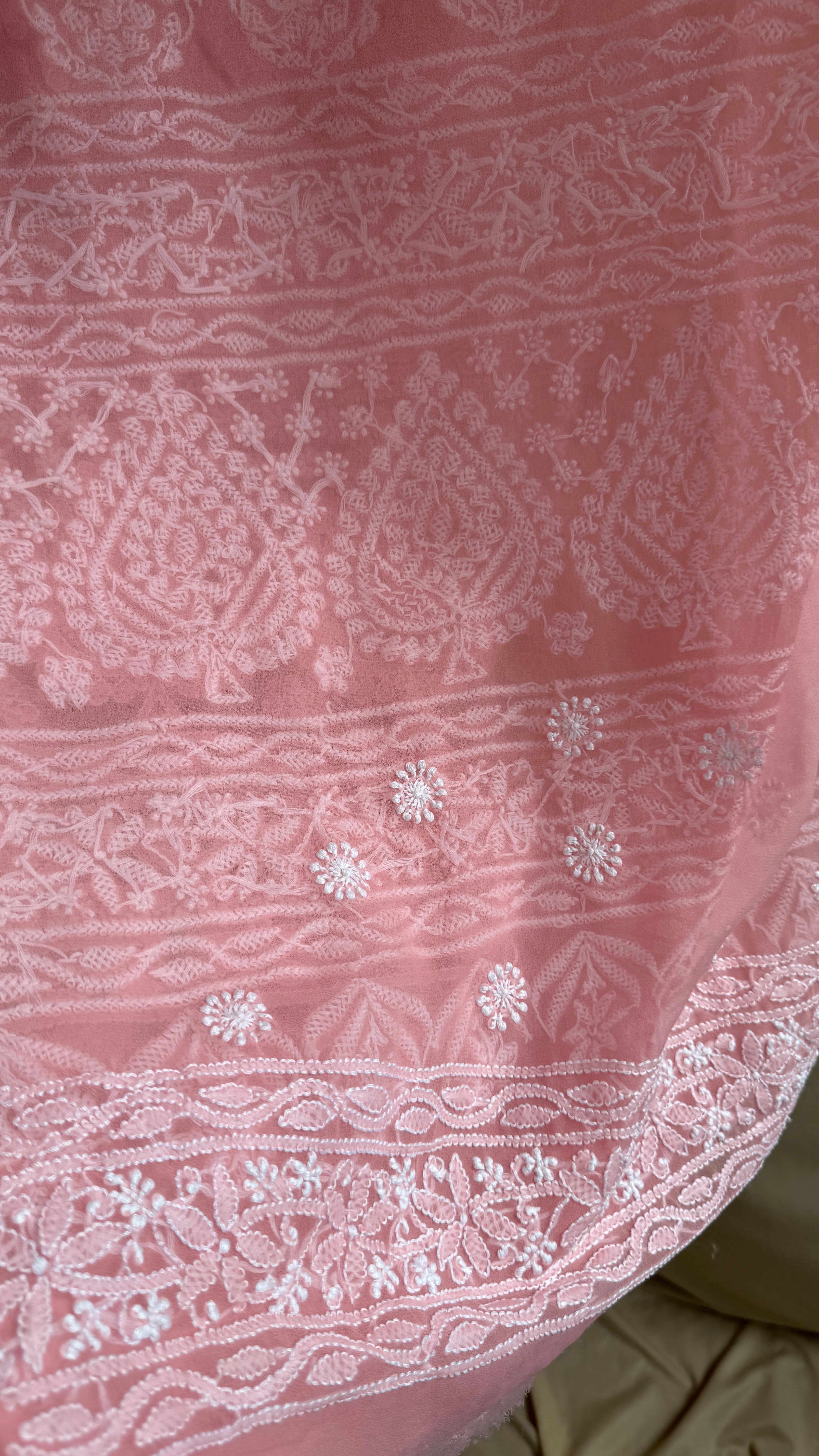 Georgette Chikankari saree in Carrot Peach