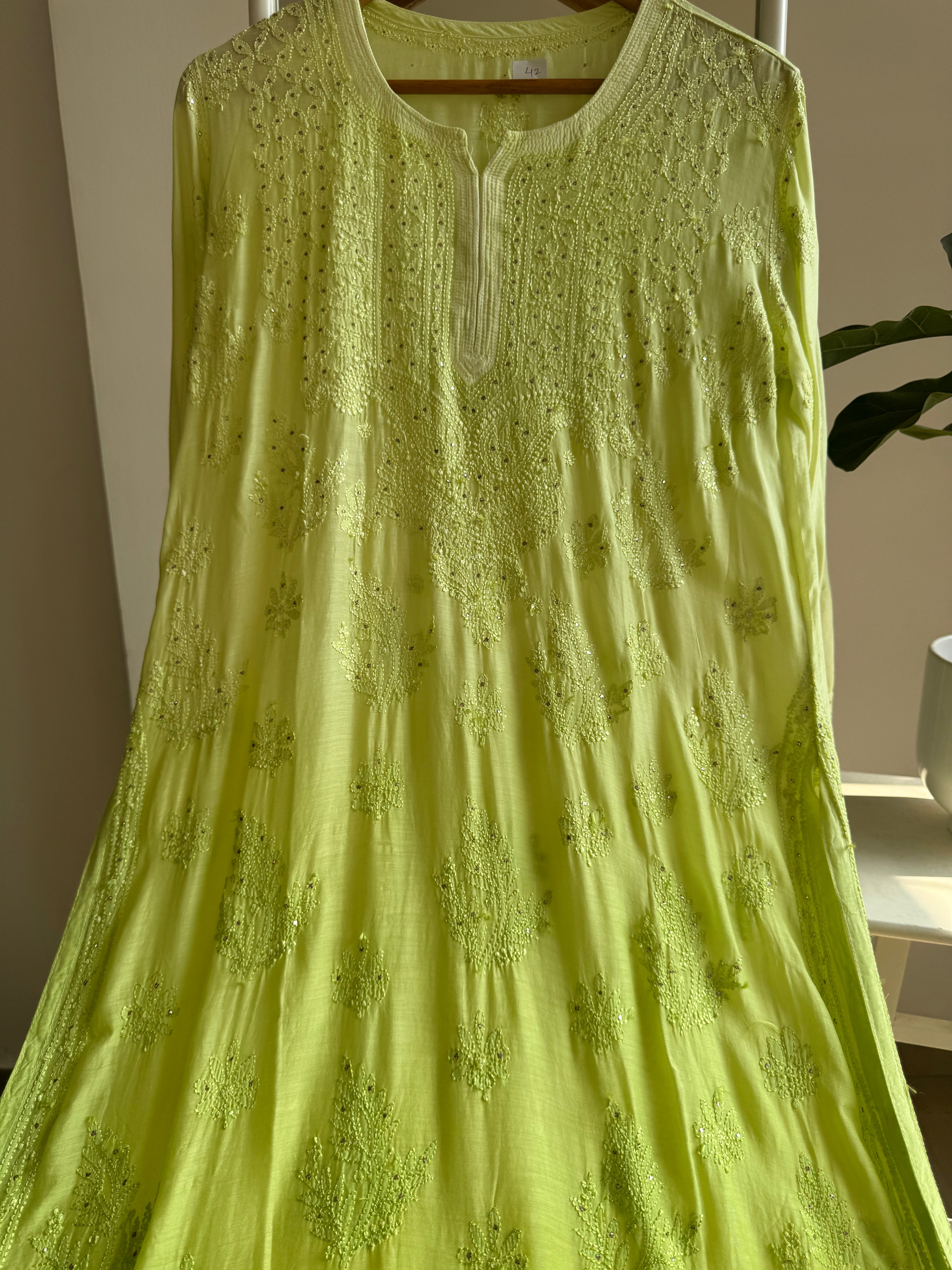 Muslin Chikankari Kurti with Mukaish work -Green Ombre ARIAA CHIKANKARI