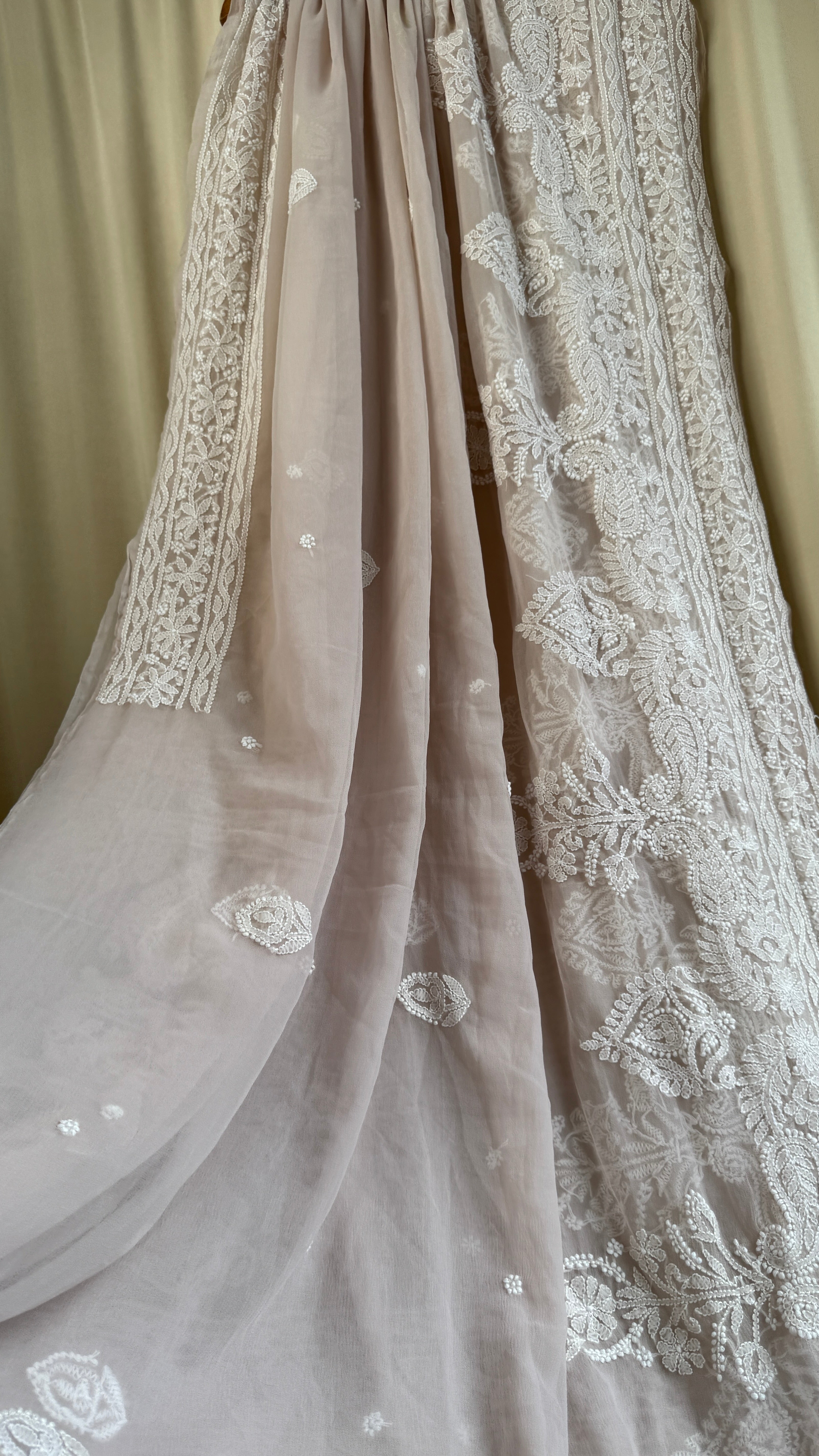 Georgette Chikankari saree in Fawn