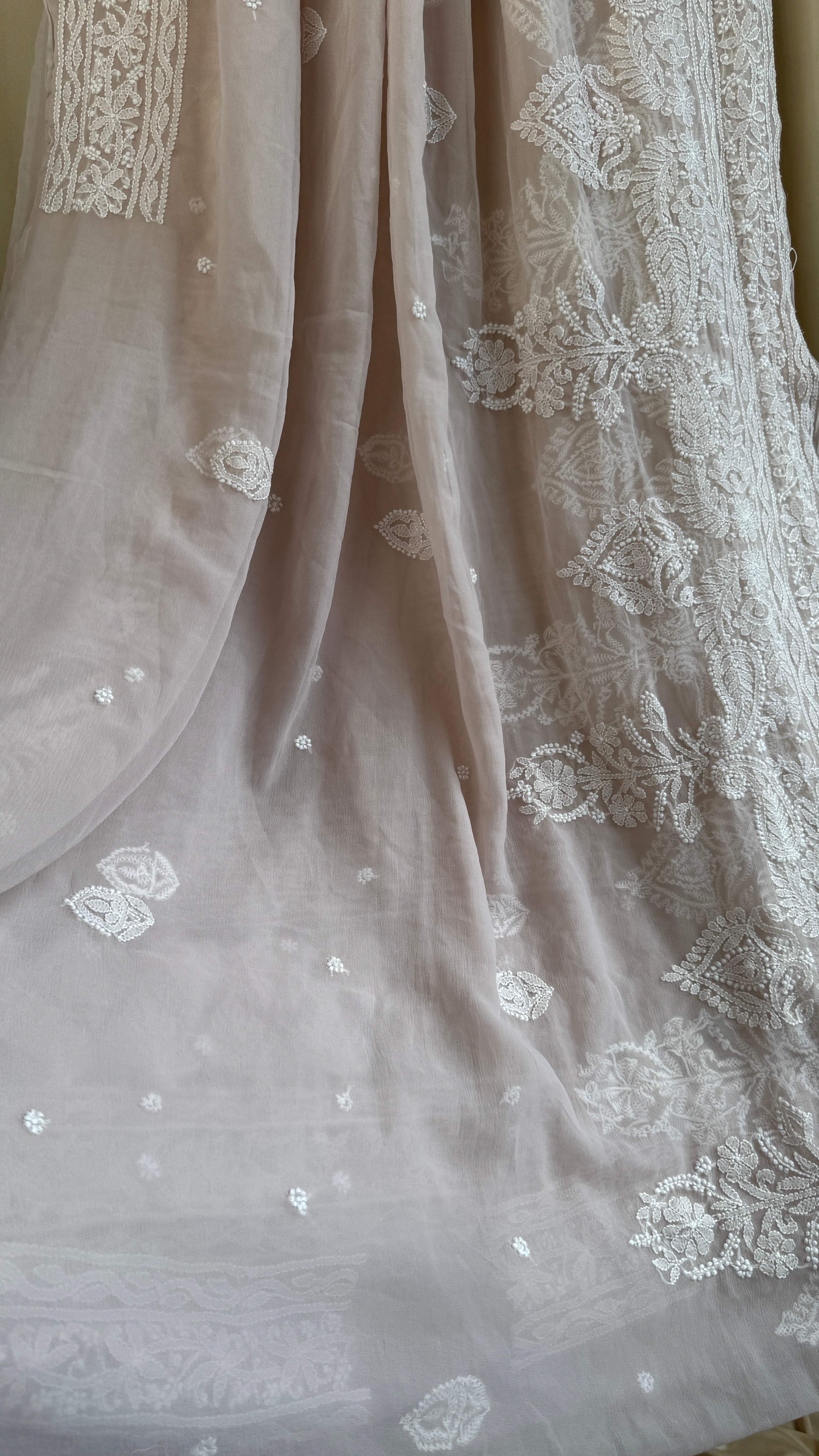 Georgette Chikankari saree in Fawn