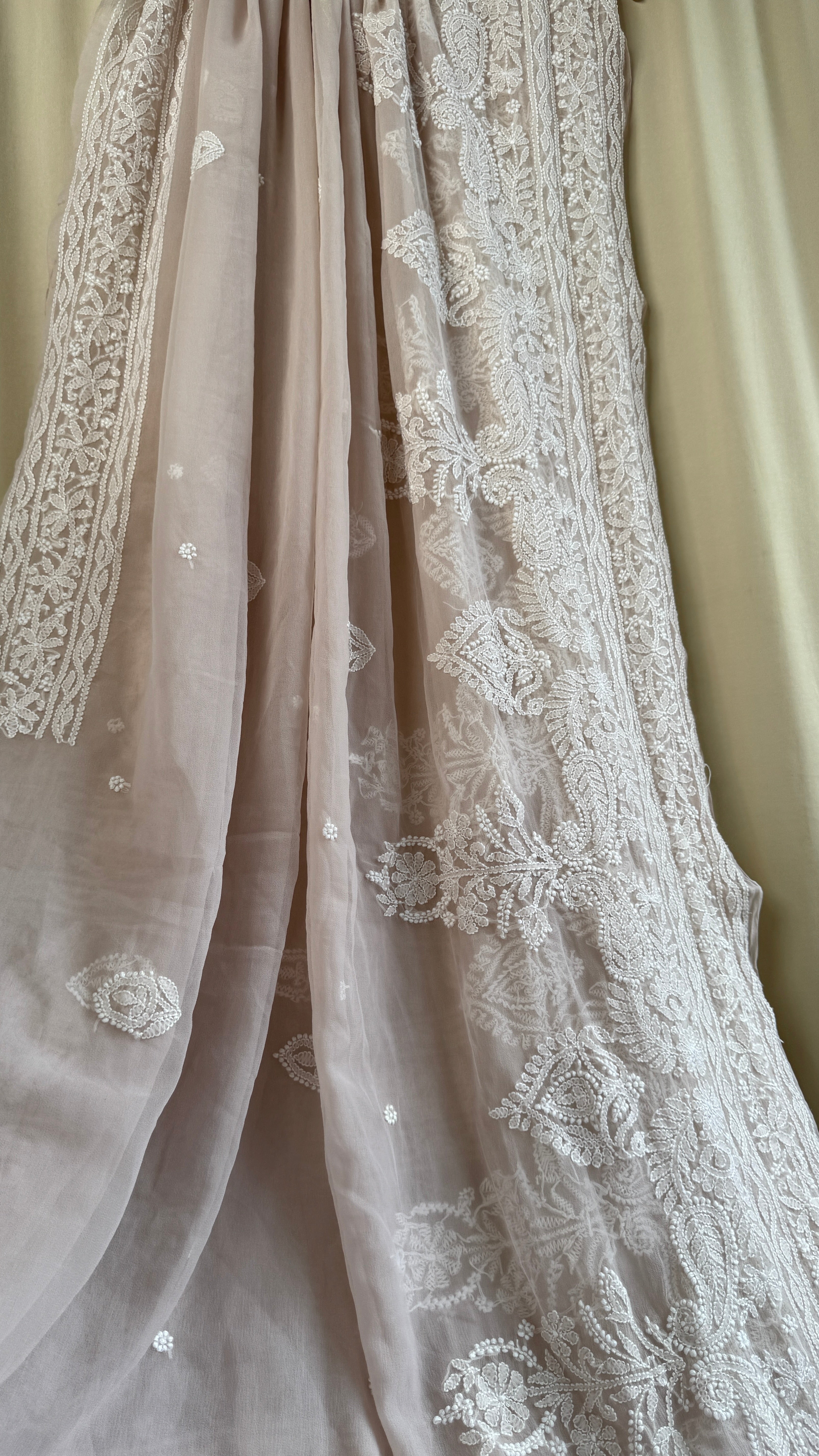 Georgette Chikankari saree in Fawn