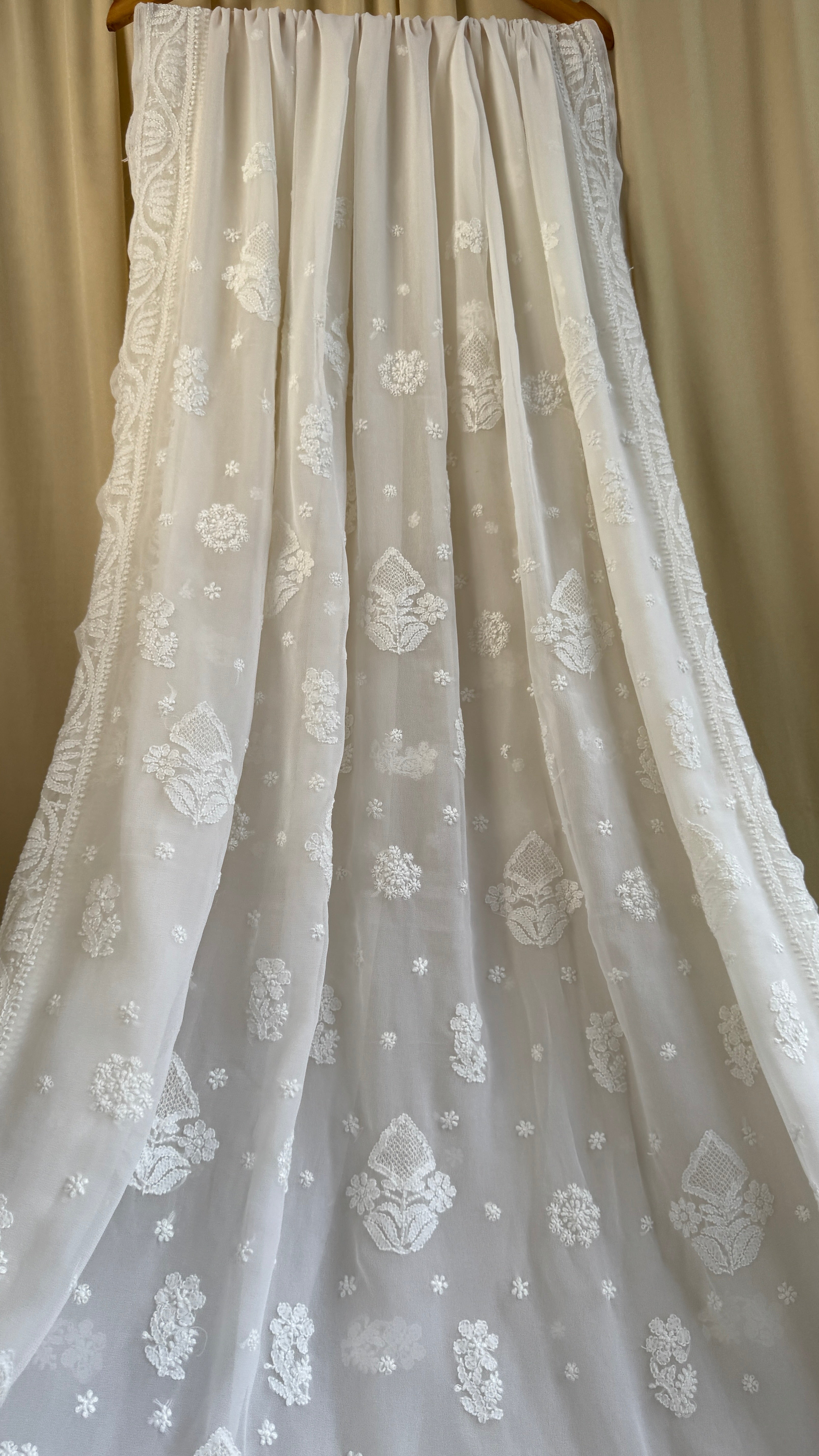 Georgette Chikankari saree in White