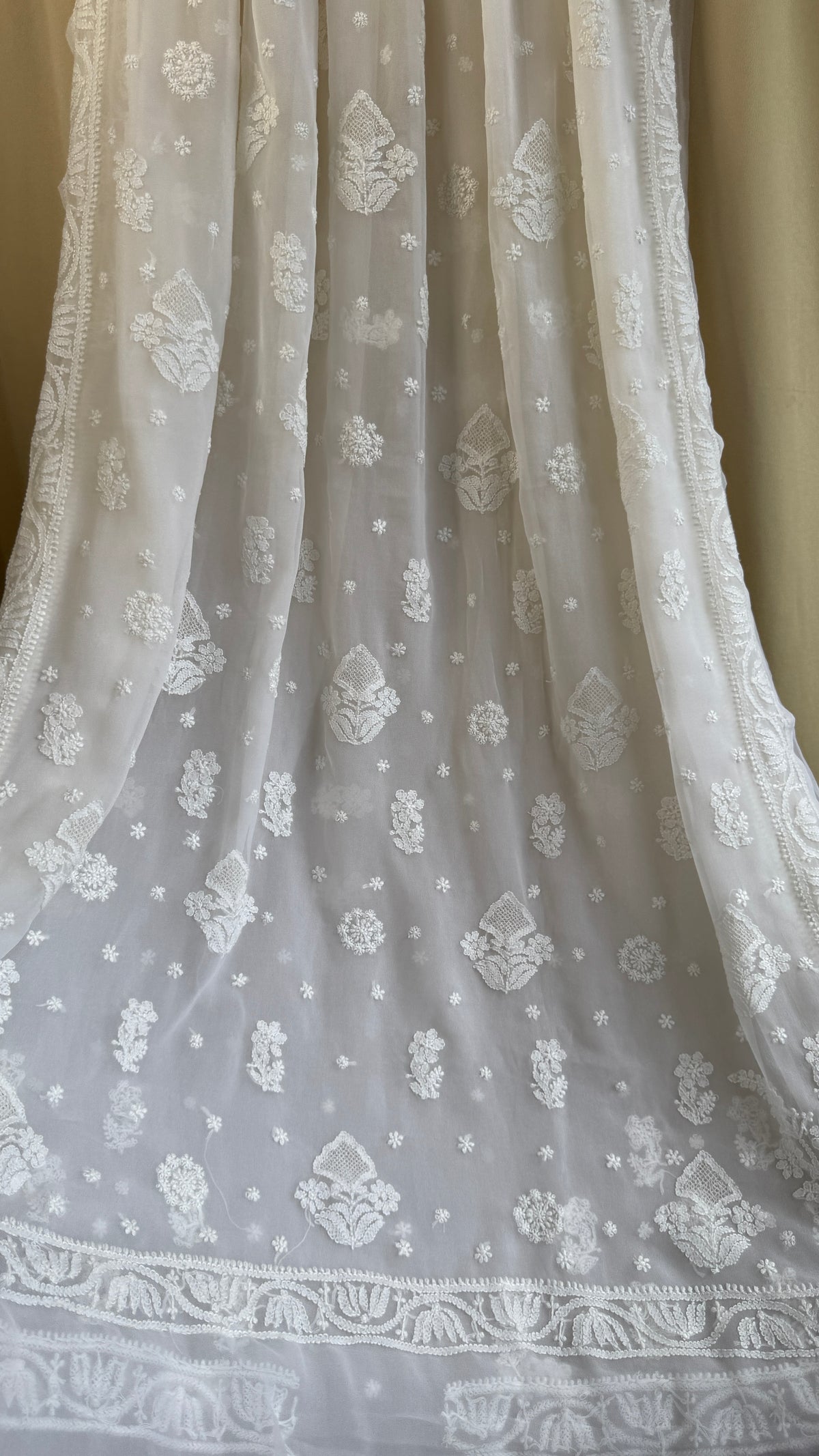 Georgette Chikankari saree in White