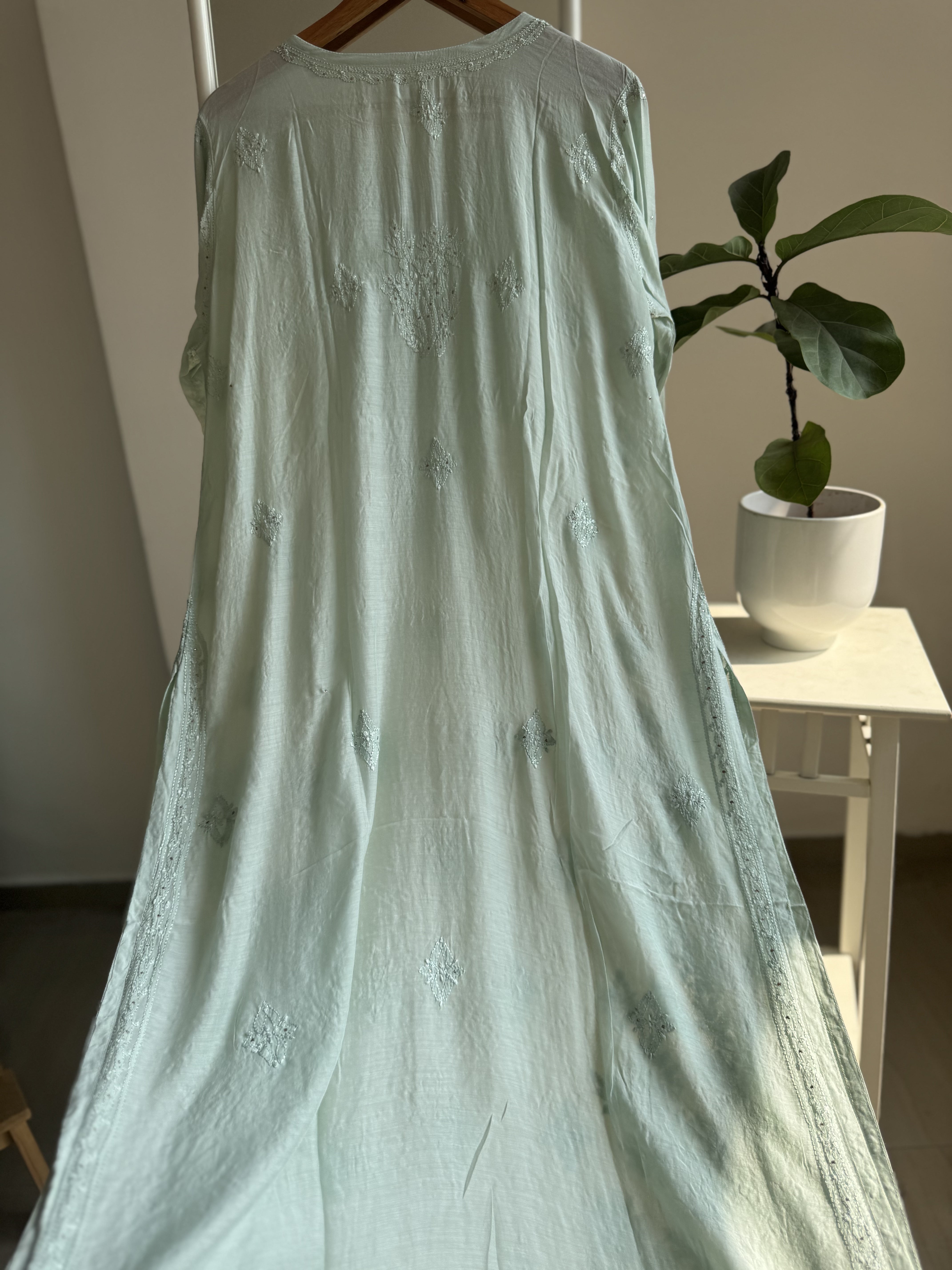 Muslin Chikankari Kurti with Mukaish work - Green