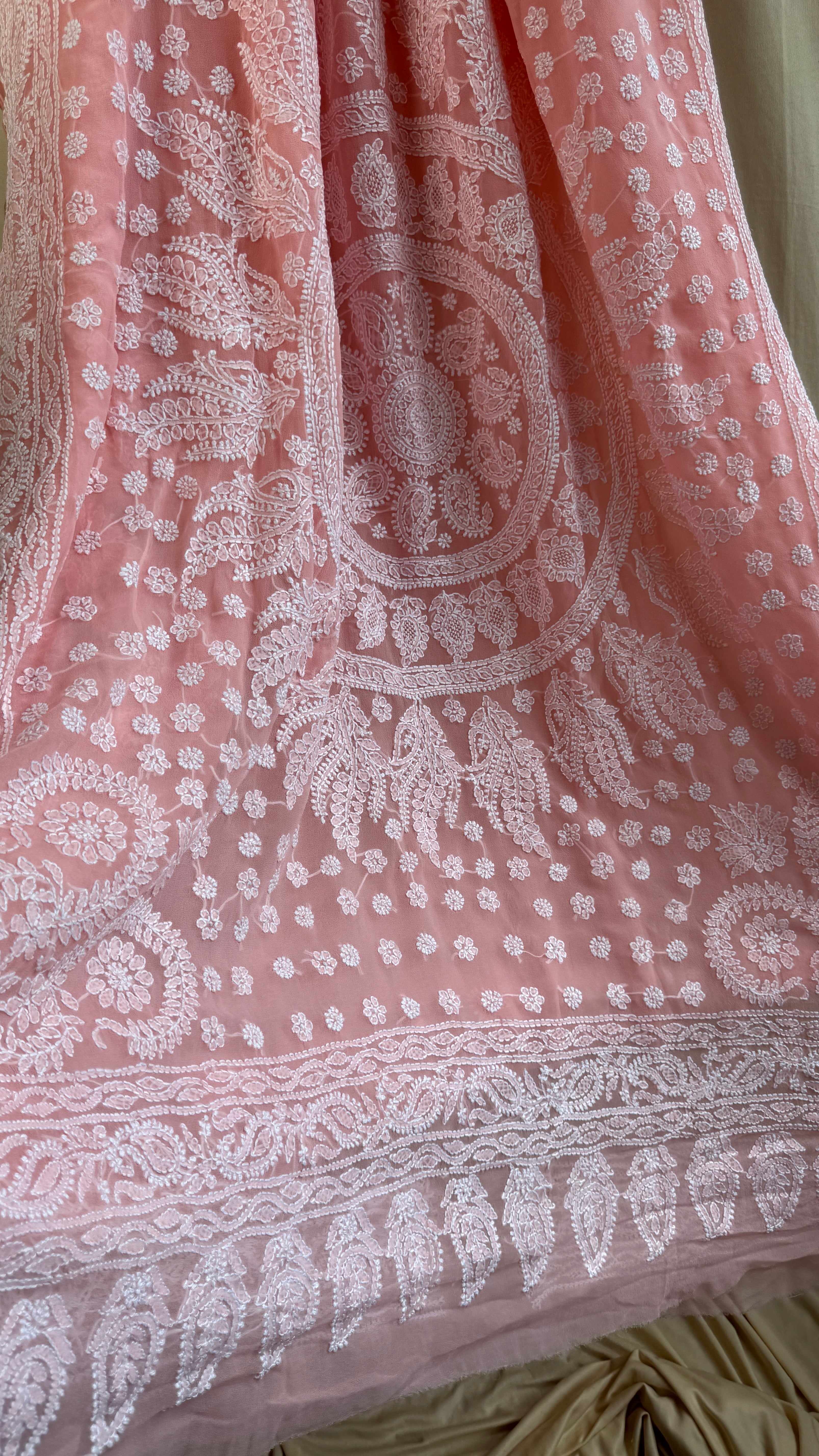 Georgette Chikankari saree in Carrot Peach