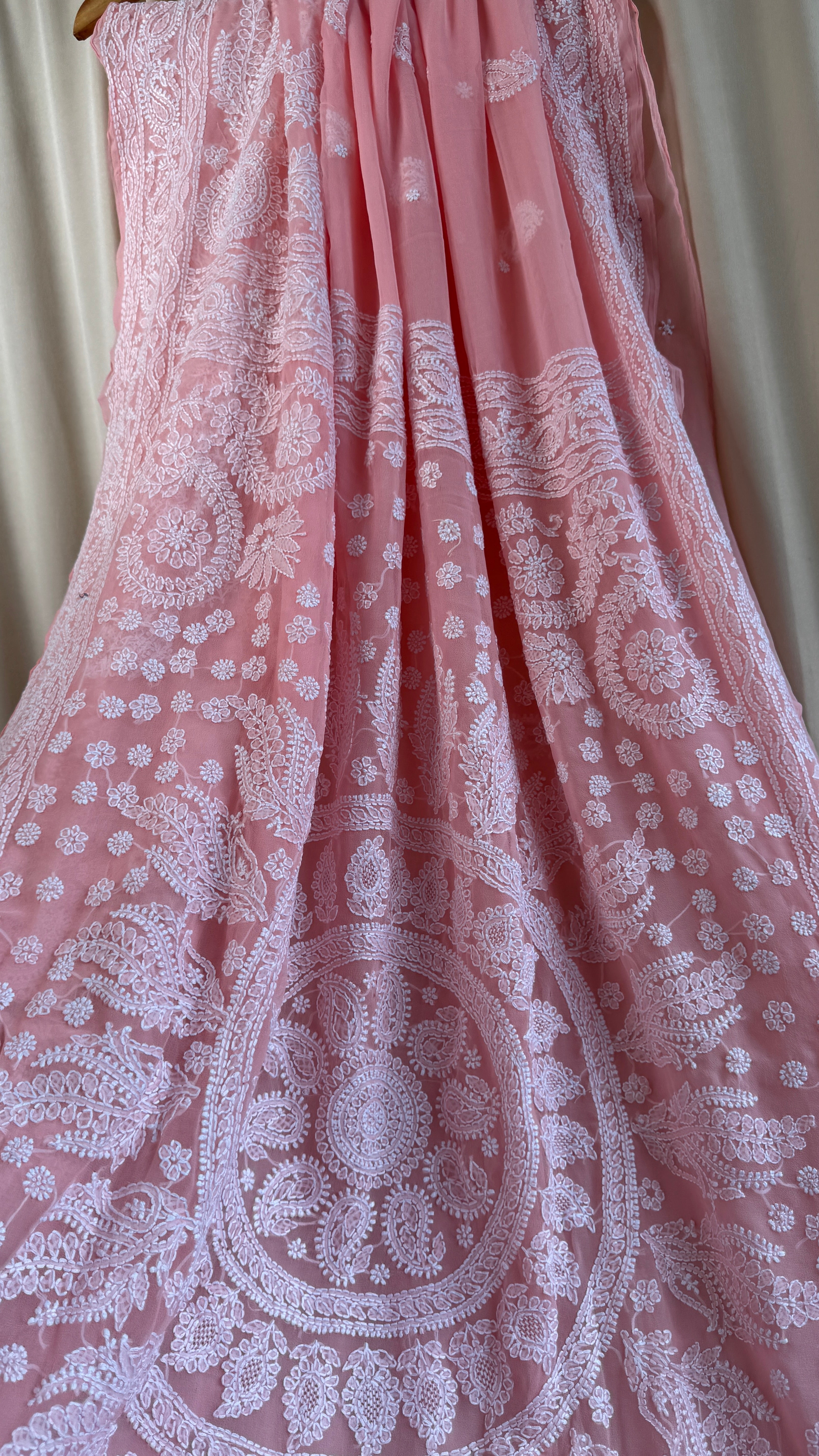 Georgette Chikankari saree in Carrot Peach
