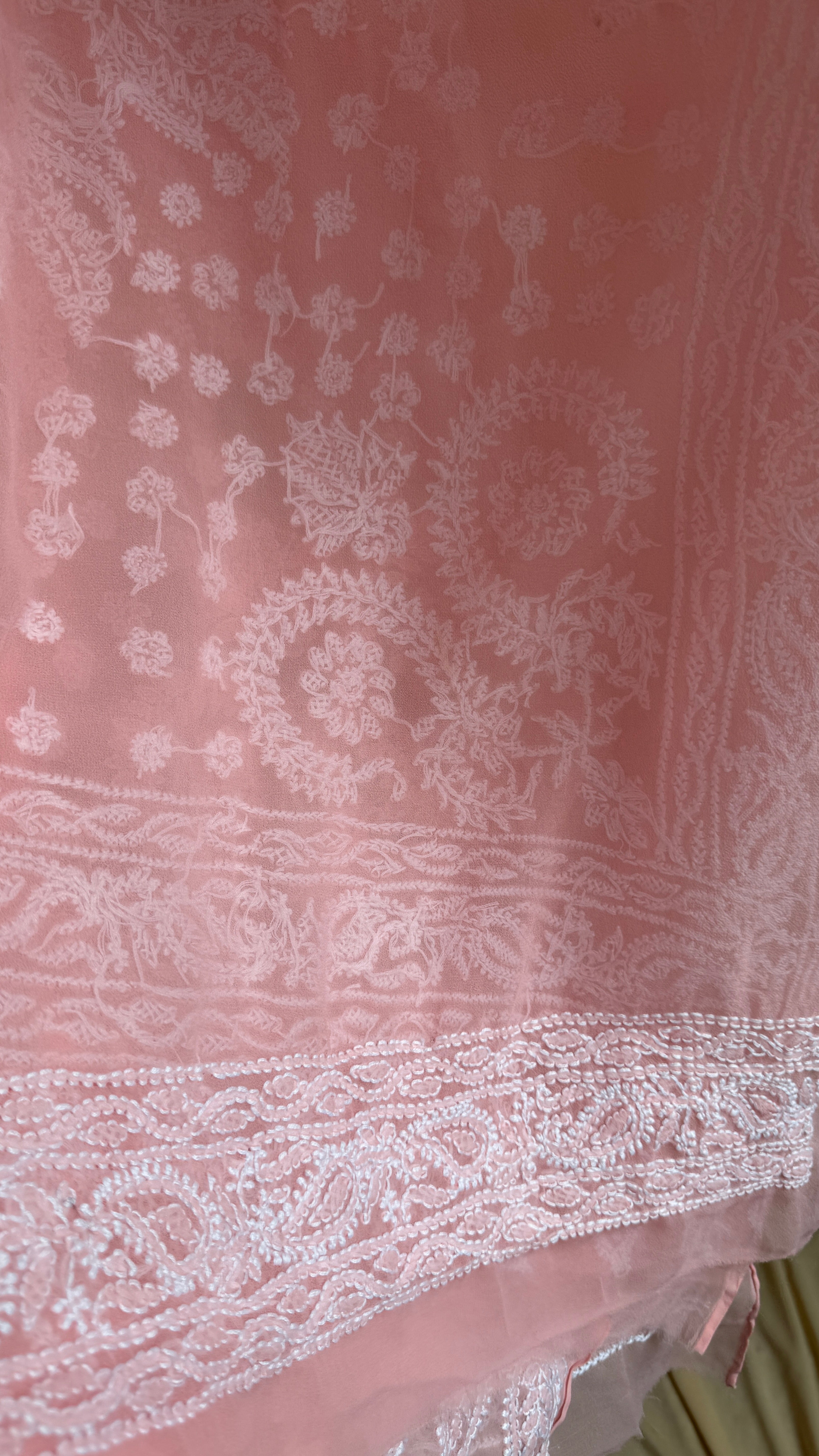 Georgette Chikankari saree in Carrot Peach