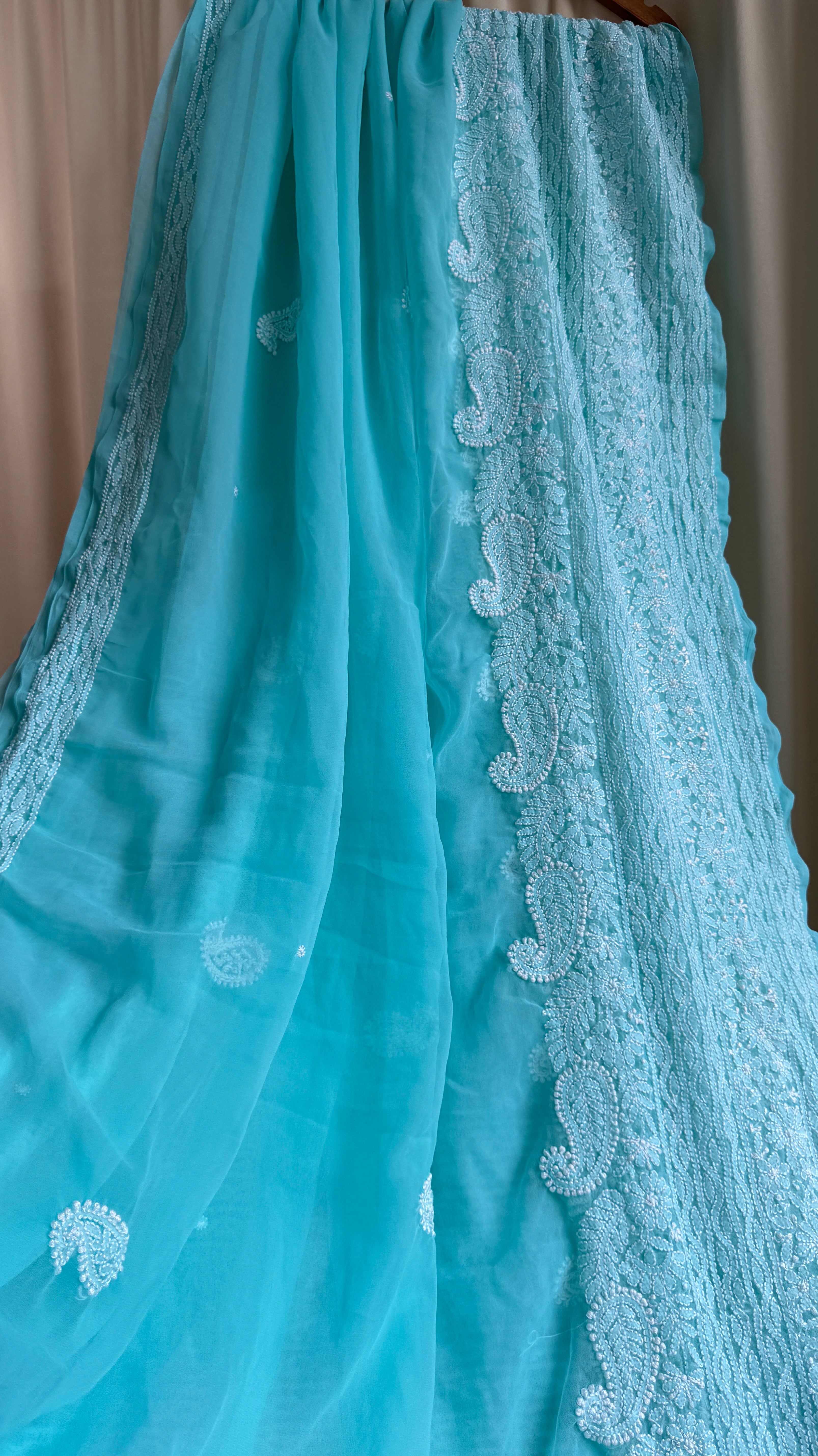 Georgette Chikankari saree in Sea Green