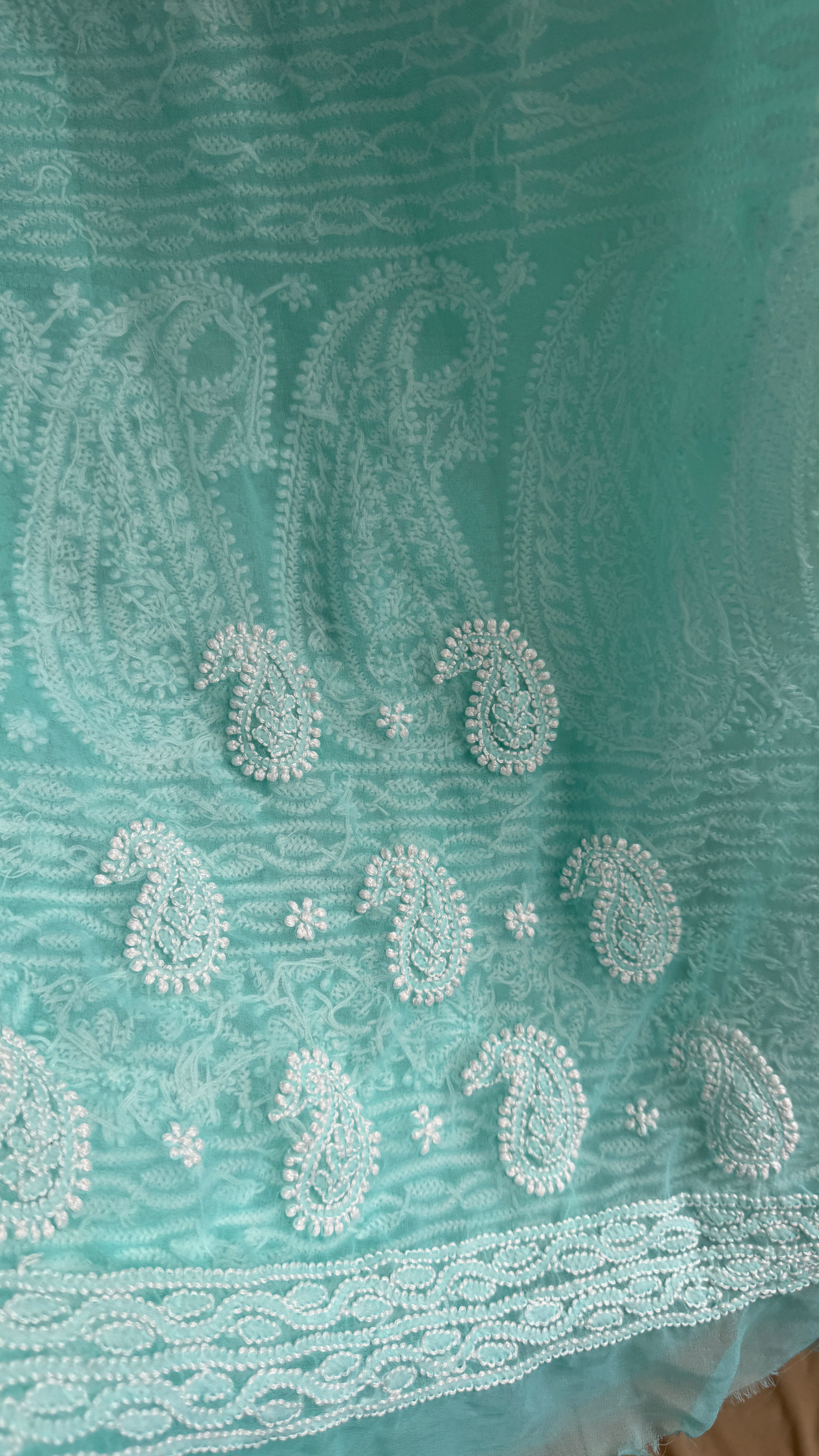 Georgette Chikankari saree in Sea Green