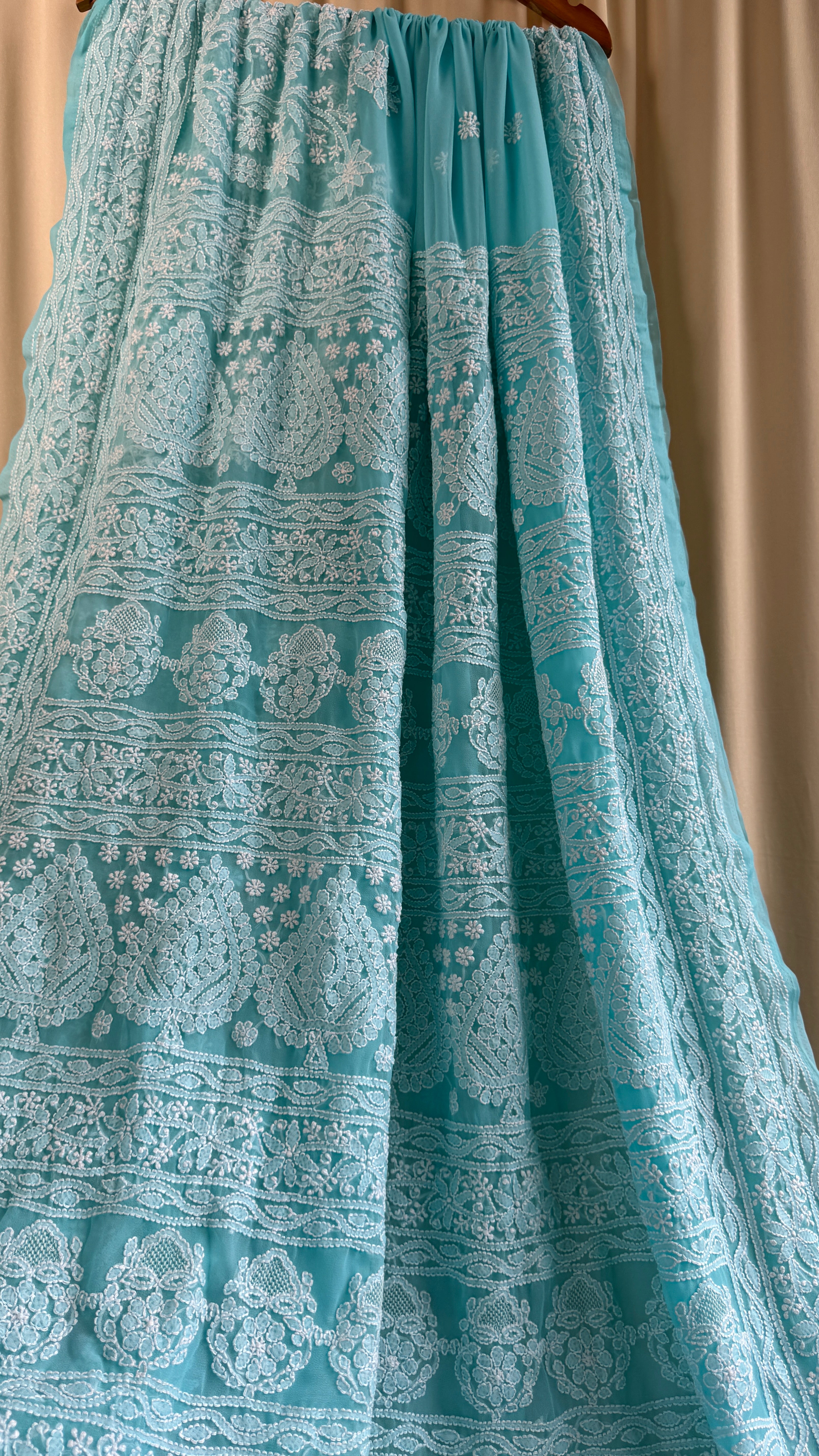 Georgette Chikankari saree in Sea Green