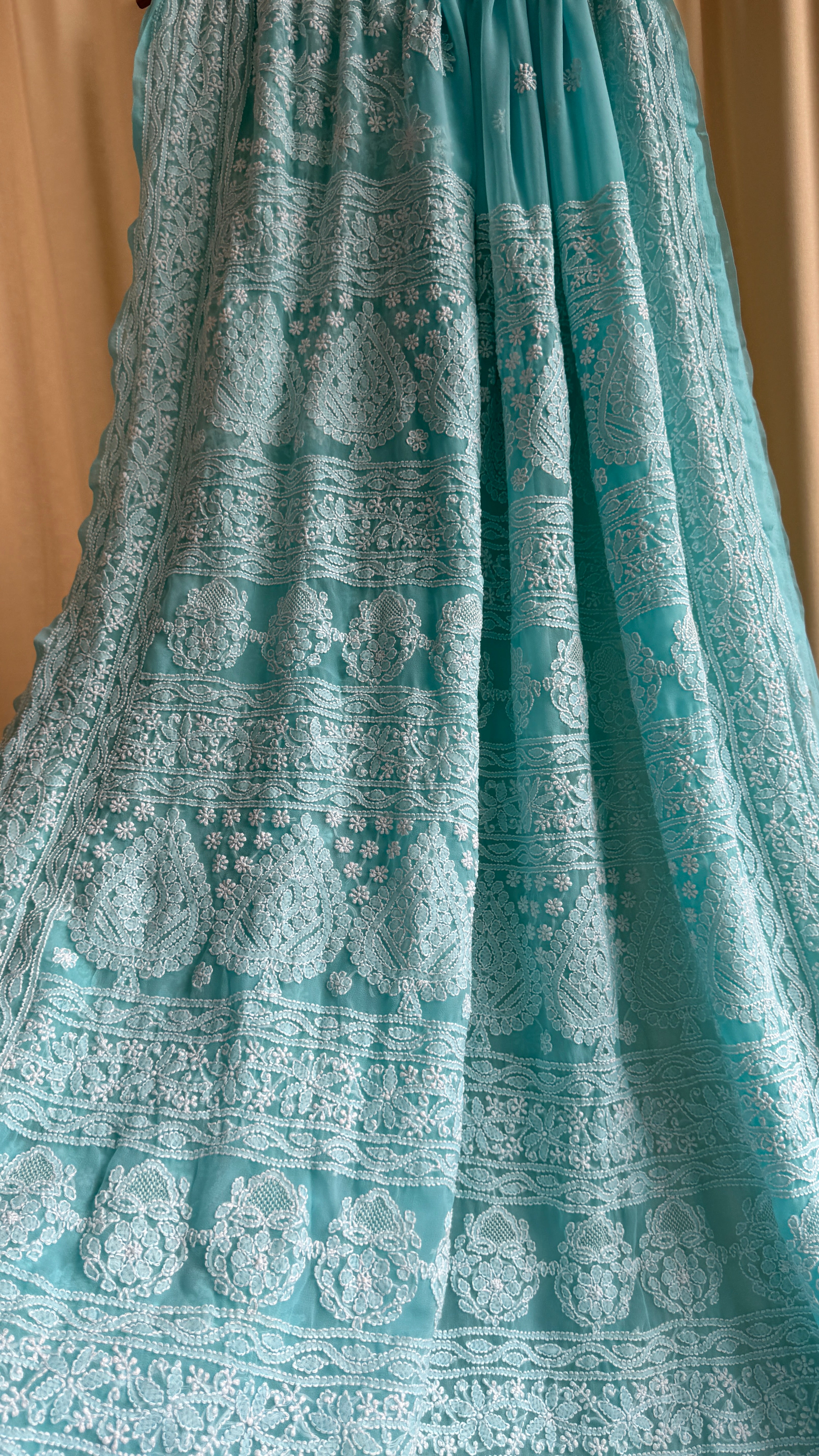 Georgette Chikankari saree in Sea Green