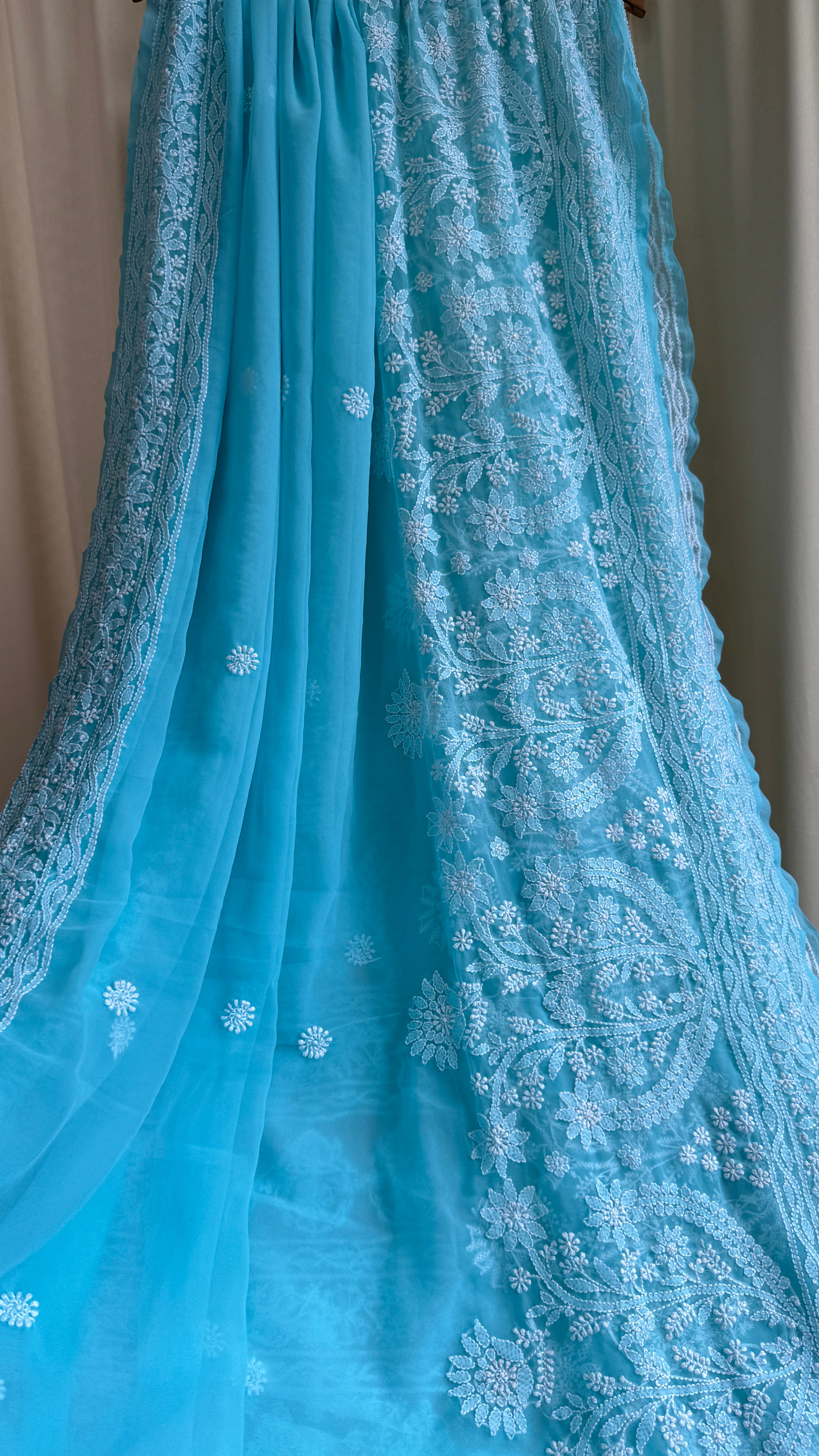 Georgette Chikankari saree in Sea Green
