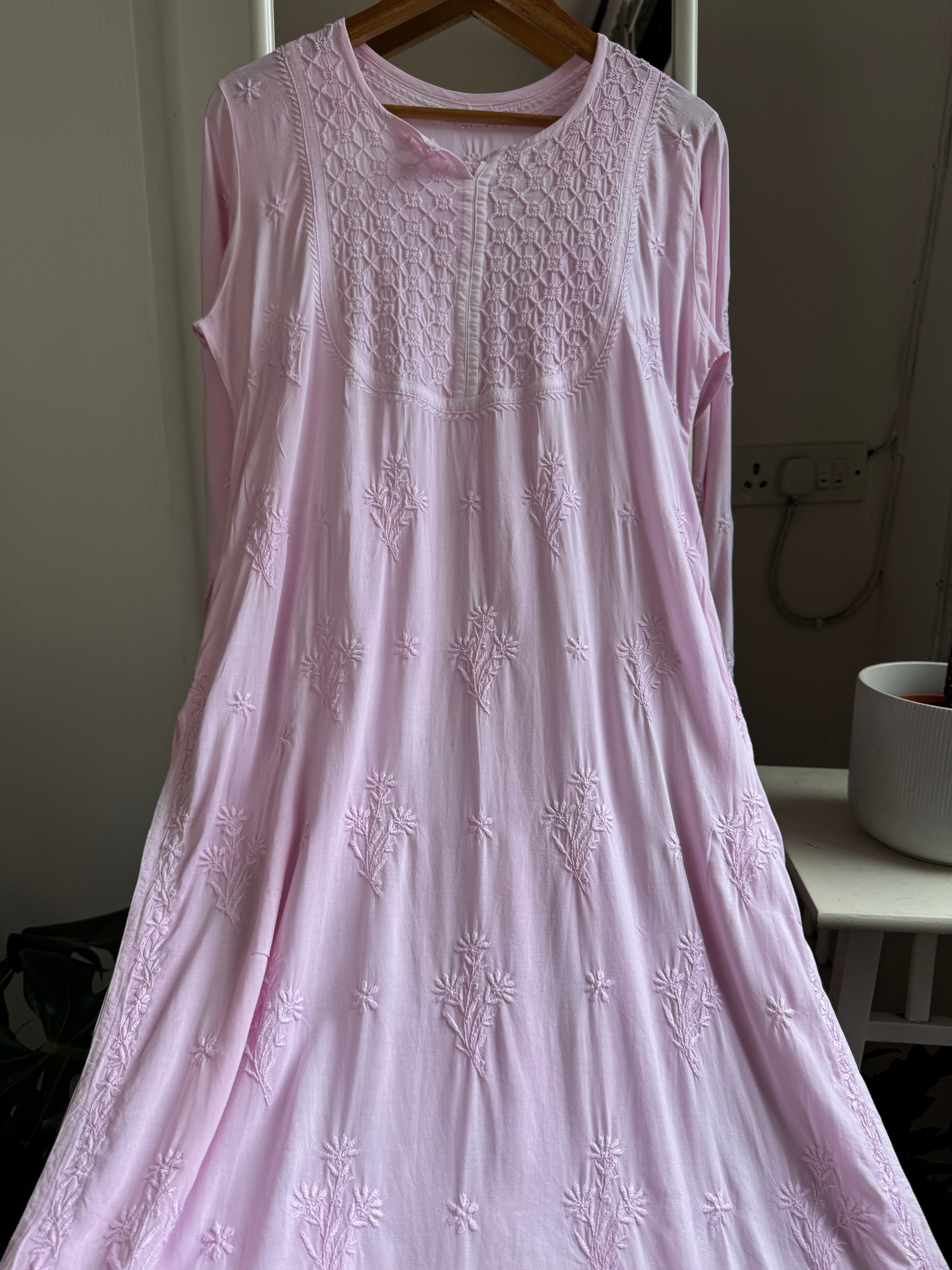 Premium Modal Chikankari Cotton Kurti - Pink - Noor Collection ARIAA CHIKANKARI