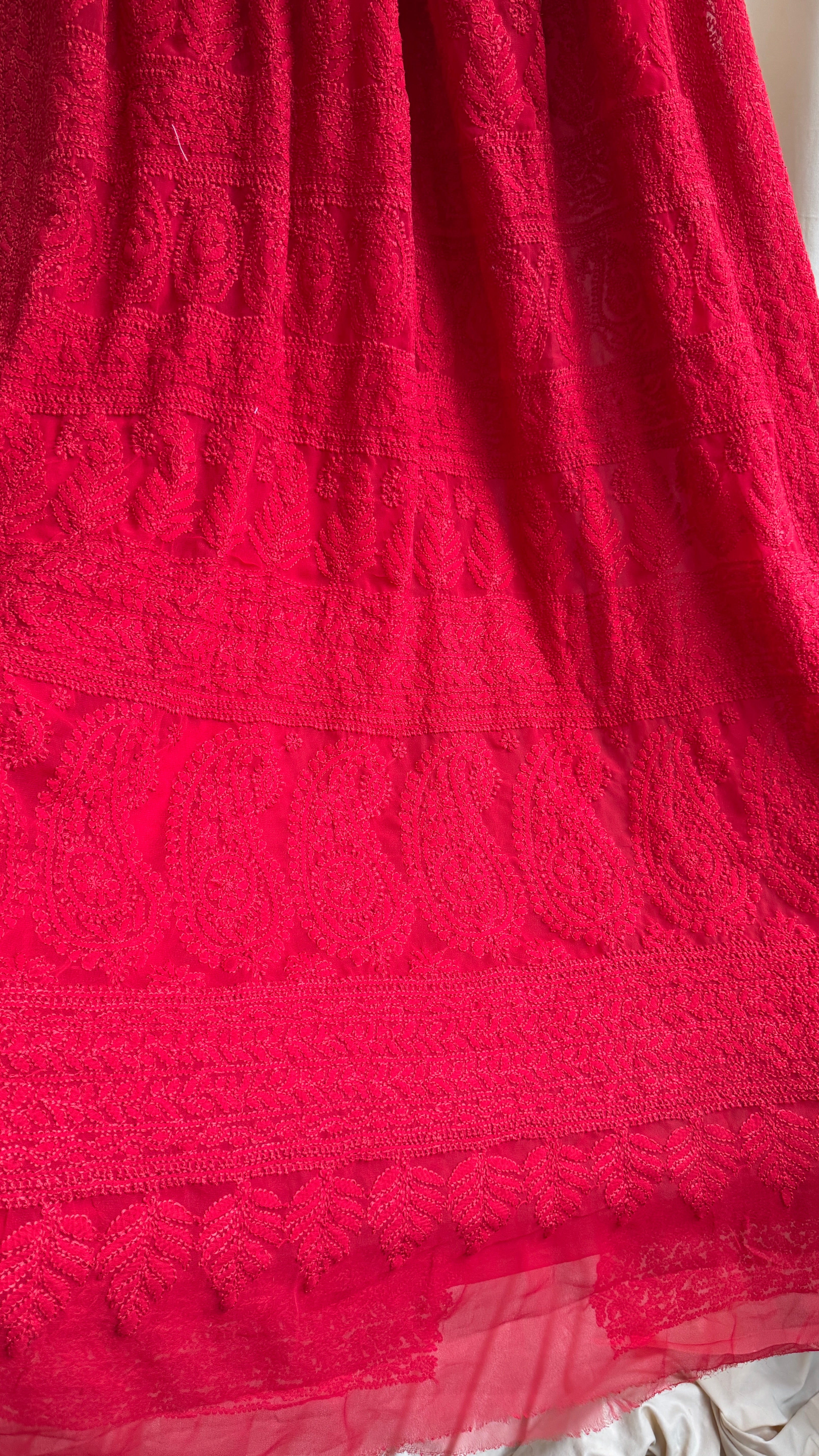 Georgette Chikankari saree in Red