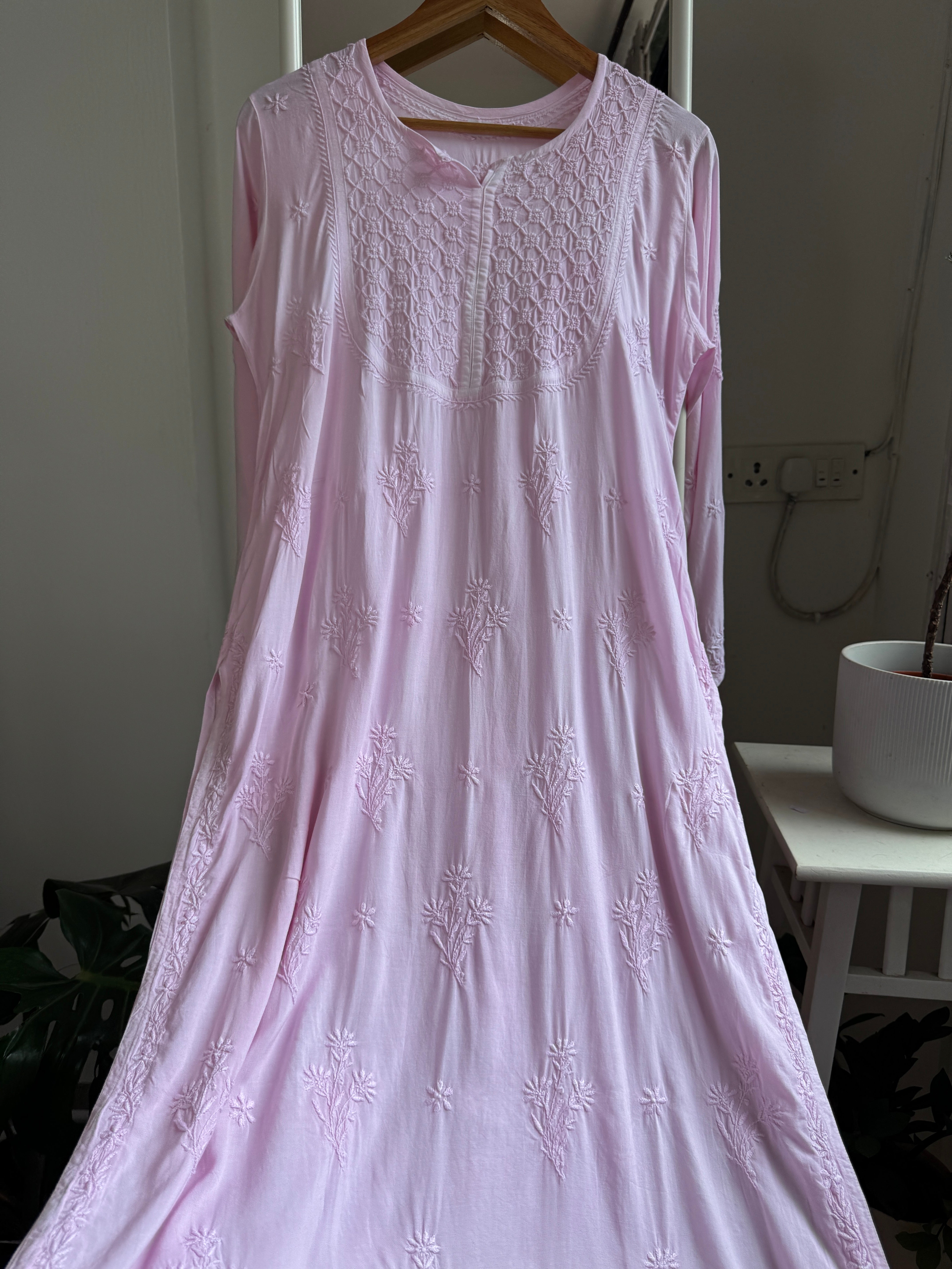 Premium Modal Chikankari Cotton Kurti - Pink - Noor Collection ARIAA CHIKANKARI