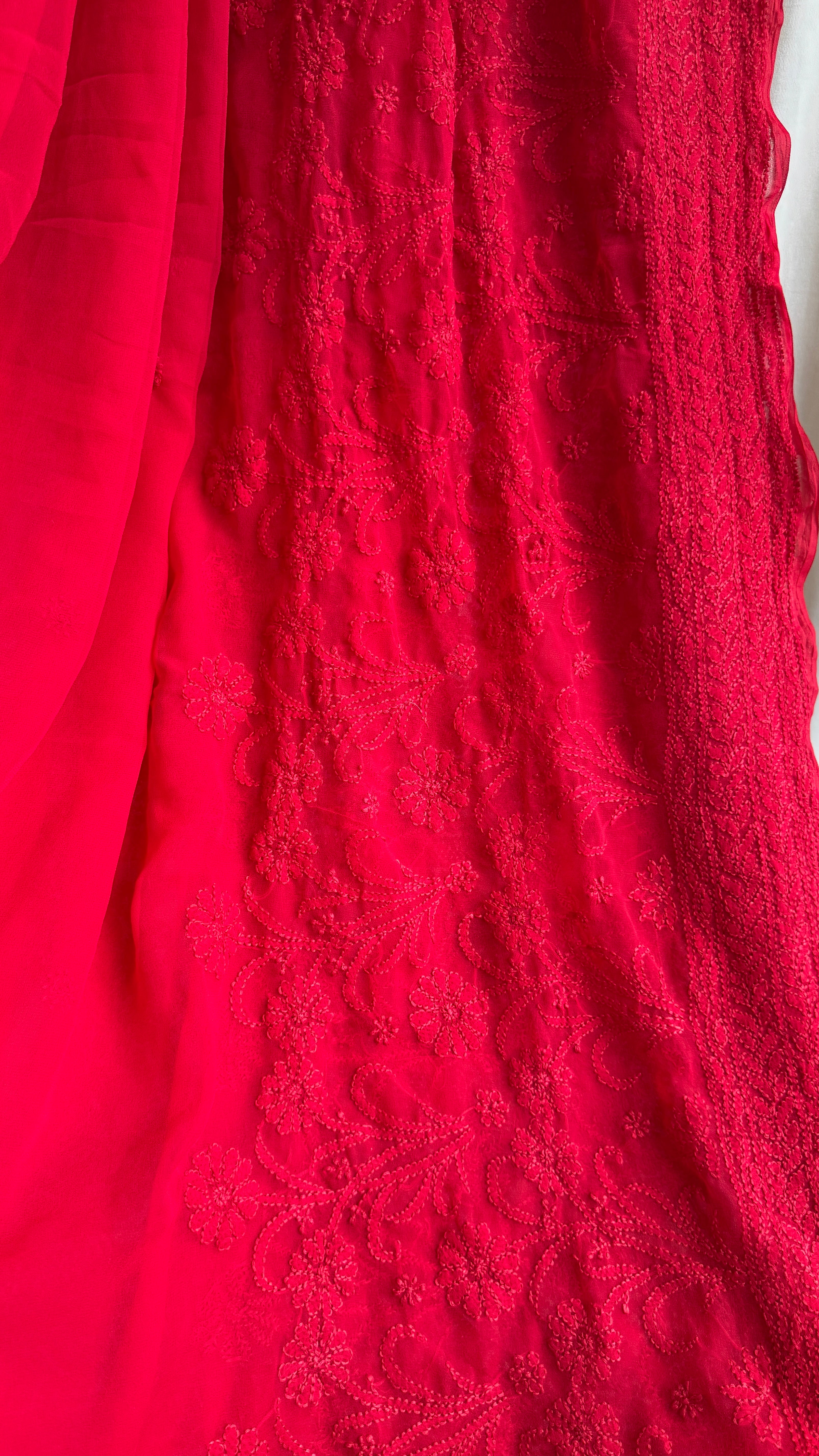 Georgette Chikankari saree in Red