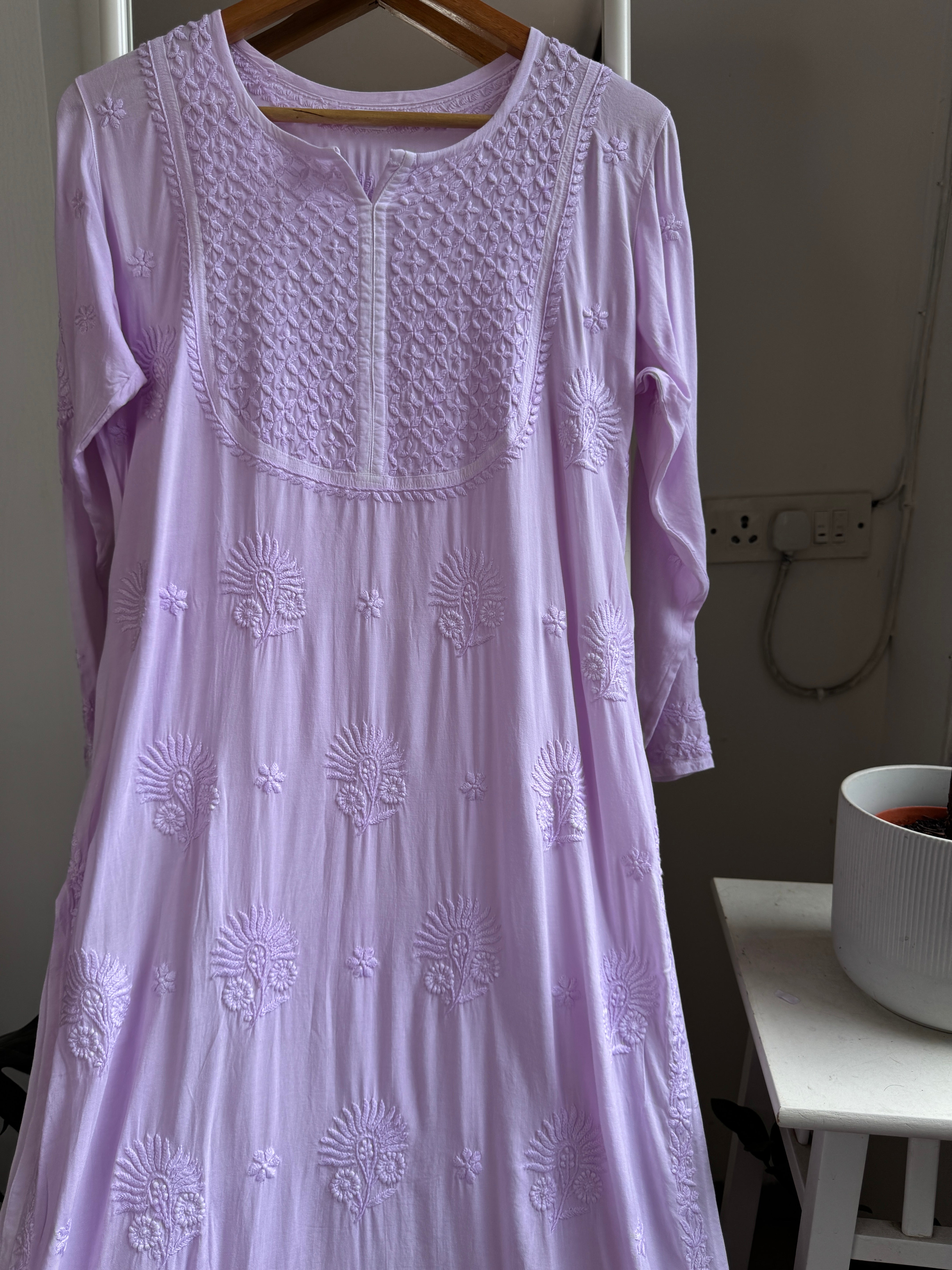Premium Modal Chikankari Cotton Kurti - Lilac - Noor Collection ARIAA CHIKANKARI