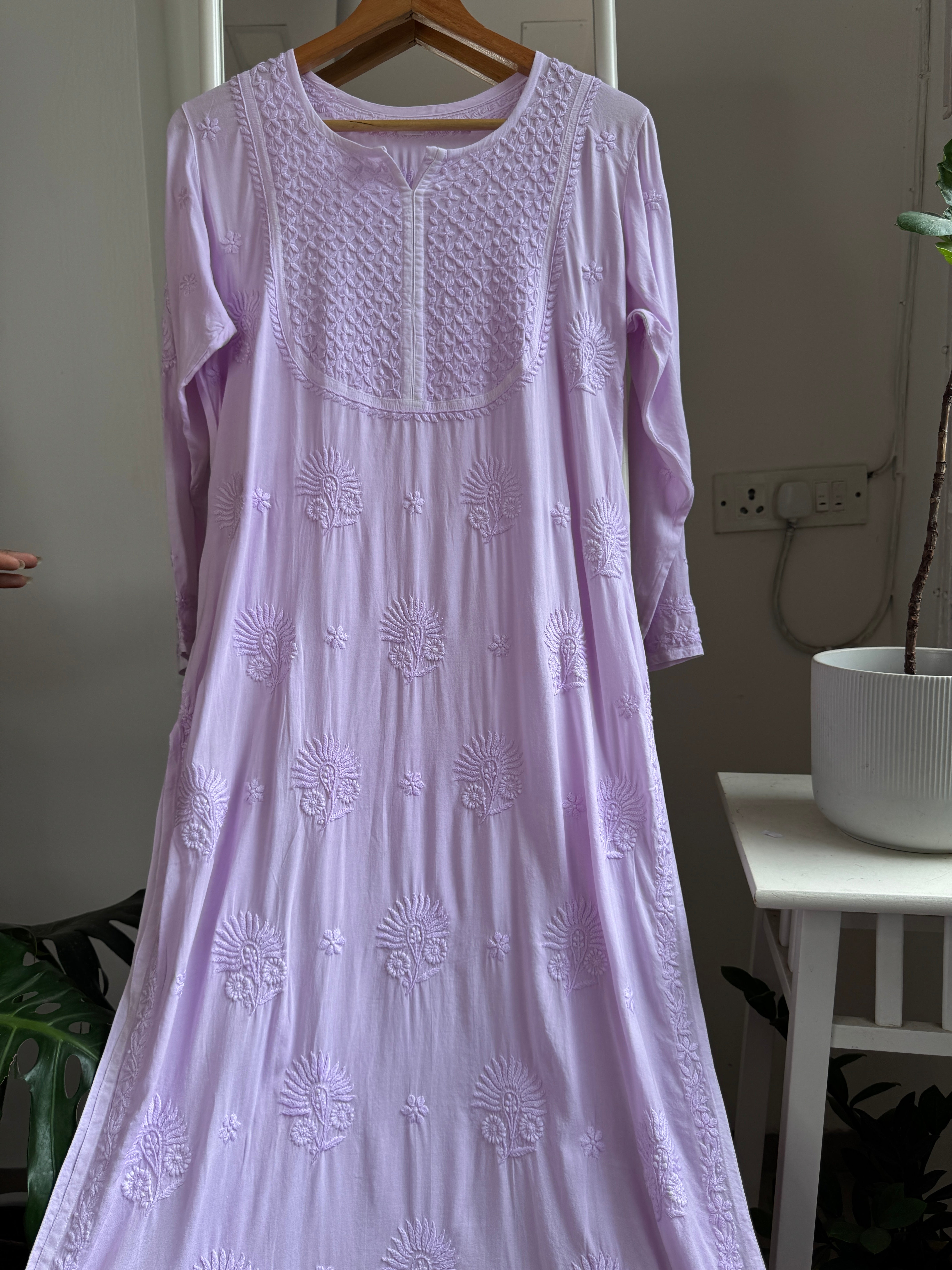 Premium Modal Chikankari Cotton Kurti - Lilac - Noor Collection ARIAA CHIKANKARI