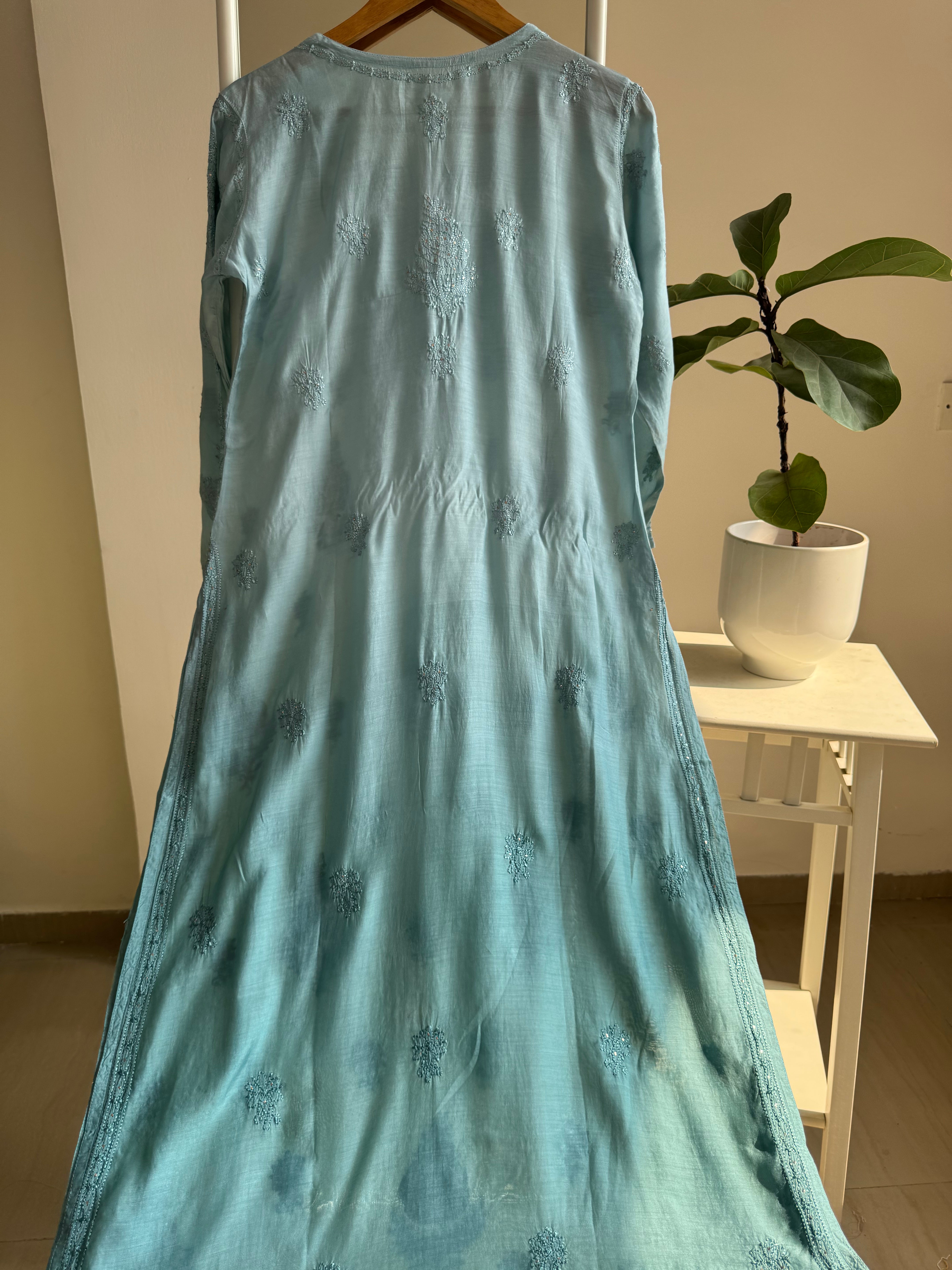 Muslin Chikankari Kurti with Mukaish work - Green Ombre ARIAA CHIKANKARI
