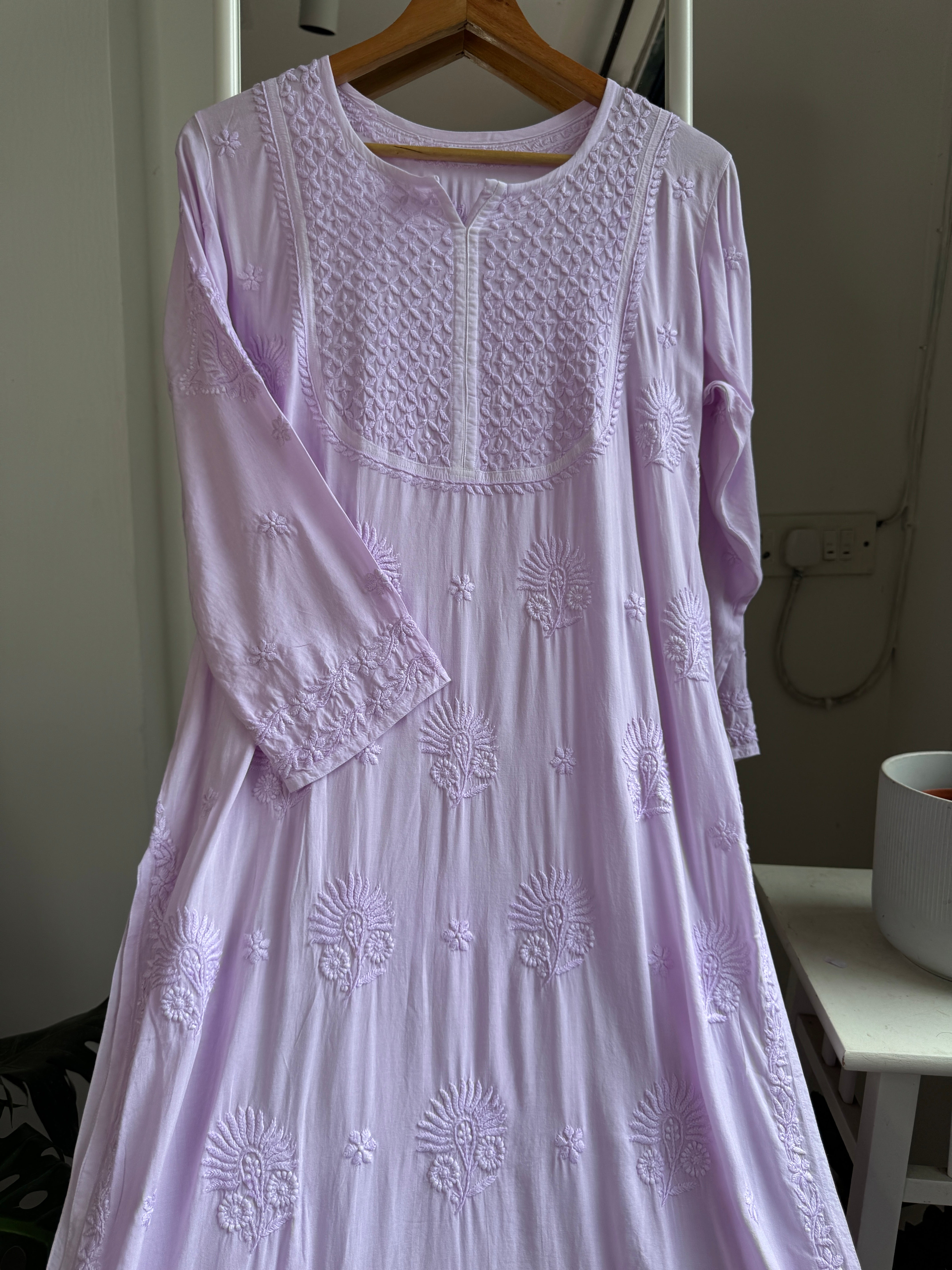 Premium Modal Chikankari Cotton Kurti - Lilac - Noor Collection ARIAA CHIKANKARI
