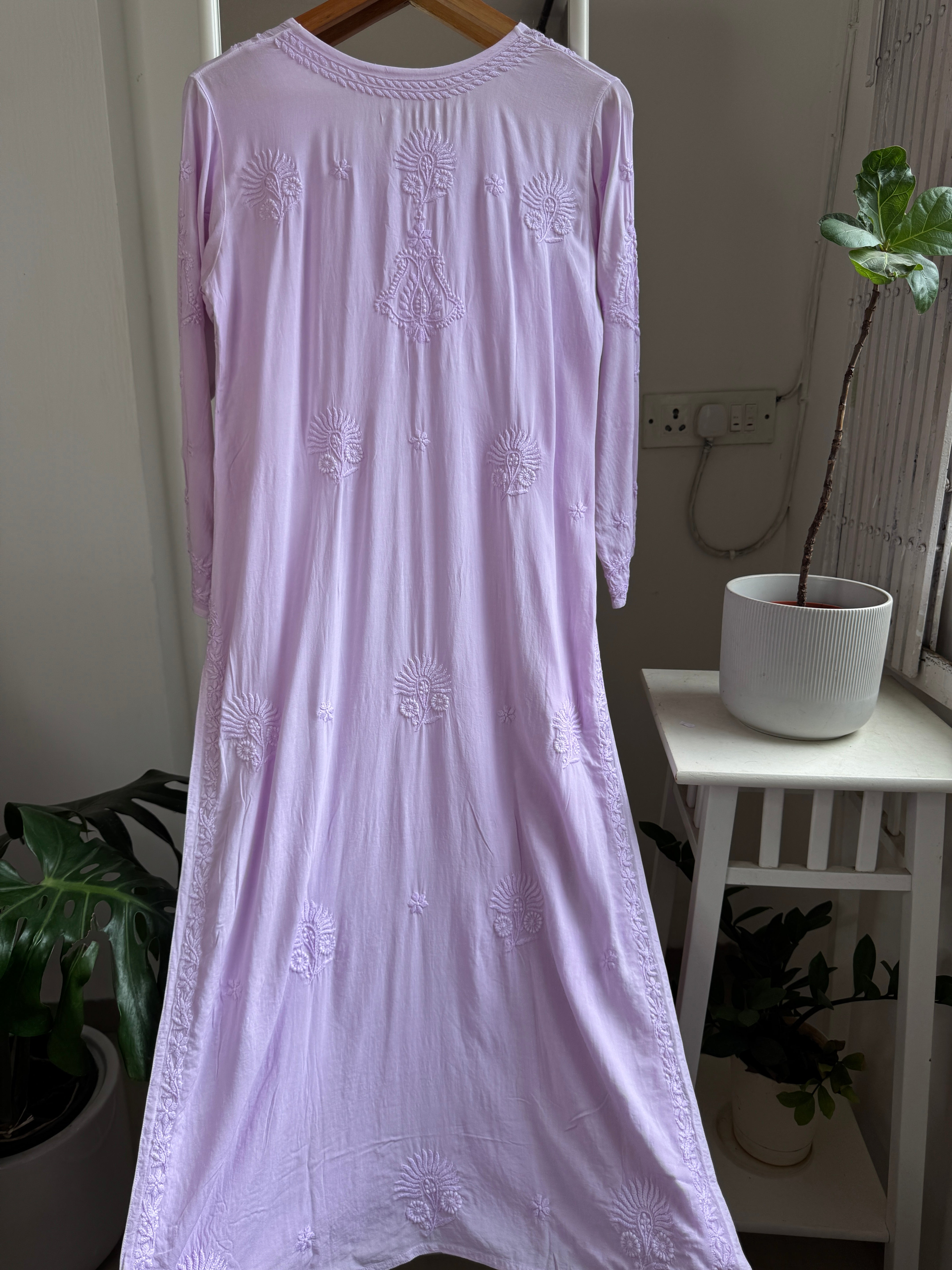 Premium Modal Chikankari Cotton Kurti - Lilac - Noor Collection ARIAA CHIKANKARI