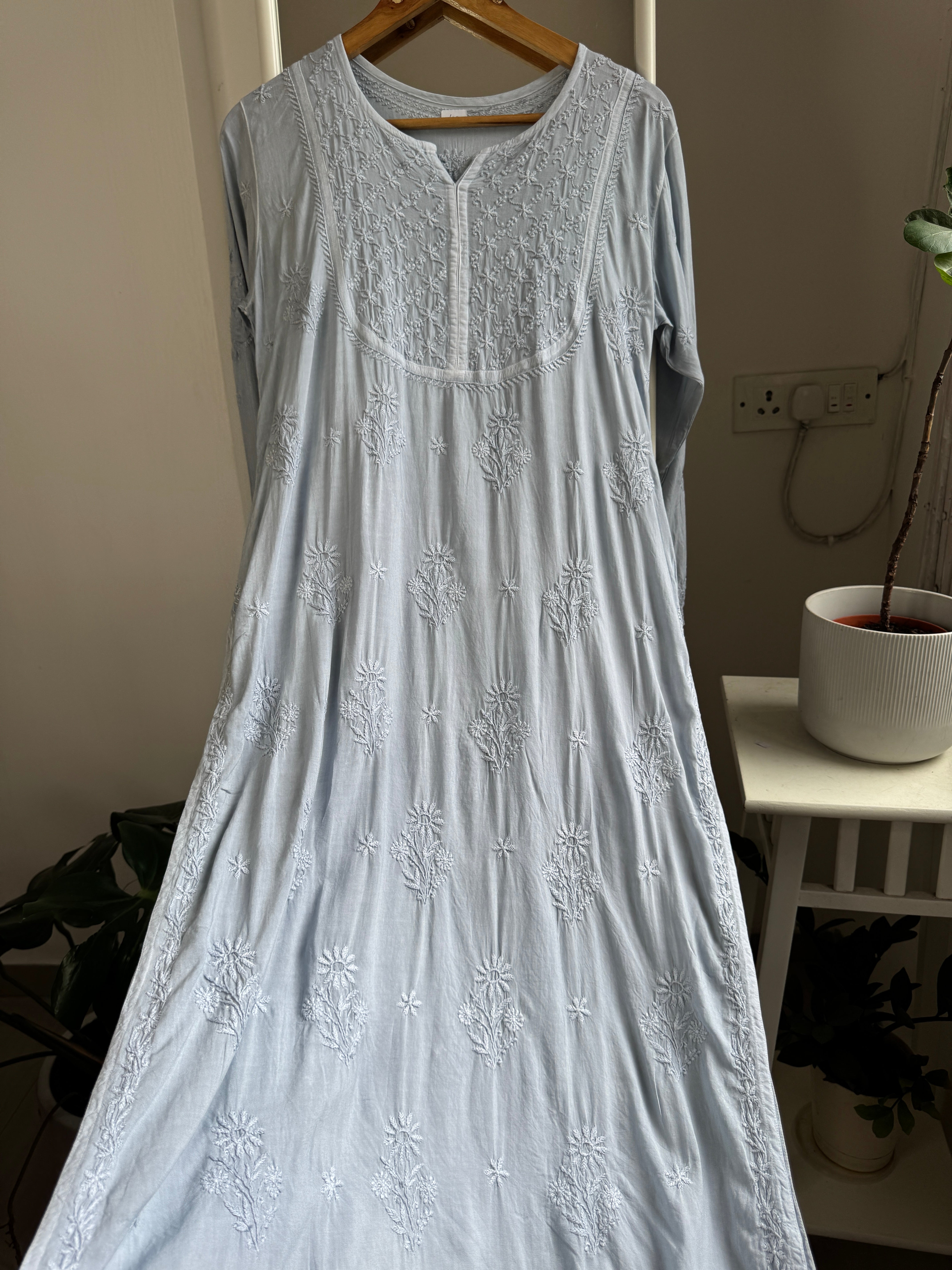 Premium Modal Chikankari Cotton Kurti - Grey - Noor Collection ARIAA CHIKANKARI