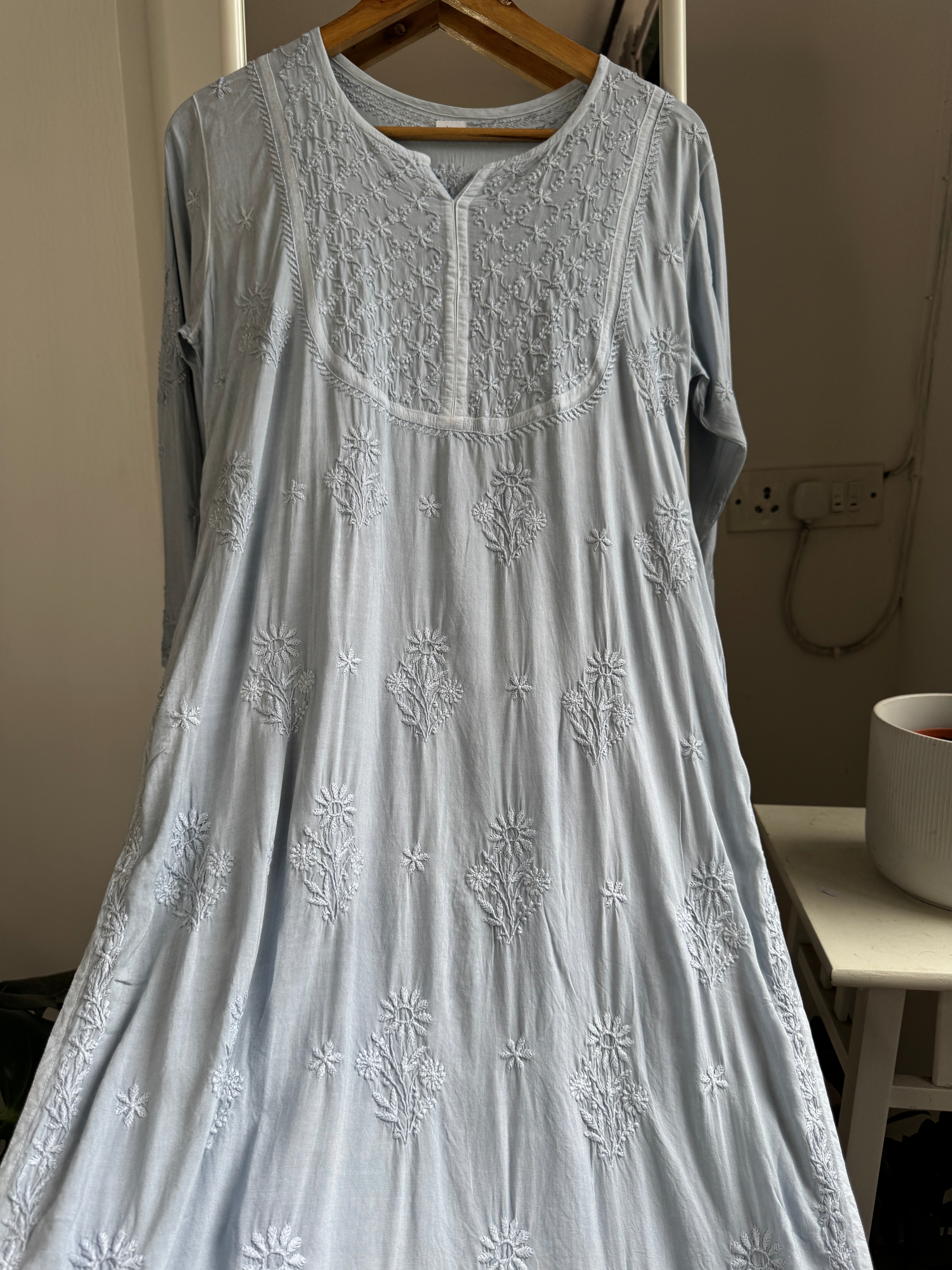 Premium Modal Chikankari Cotton Kurti - Grey - Noor Collection ARIAA CHIKANKARI