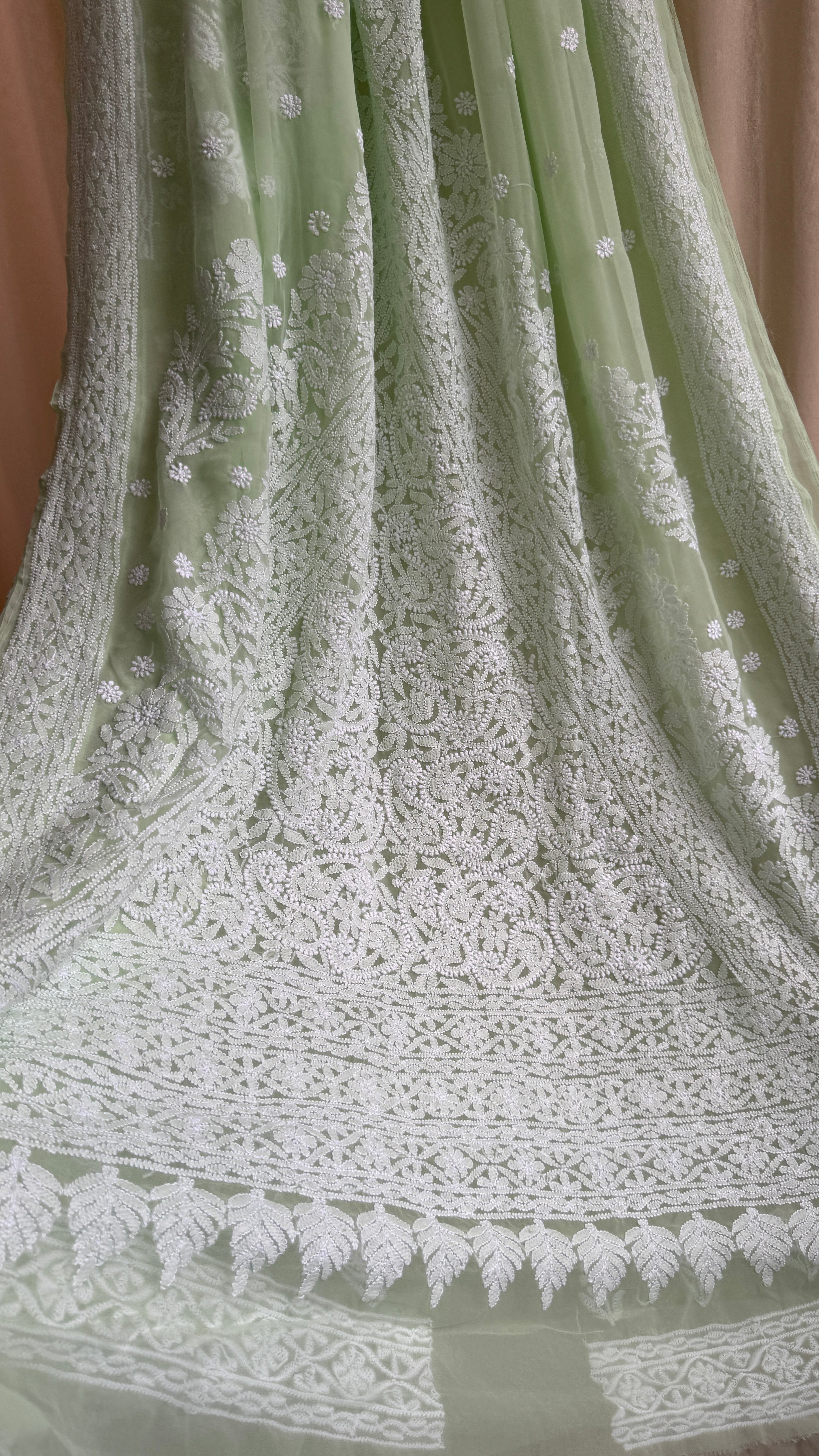 Georgette Chikankari saree in Pista Green