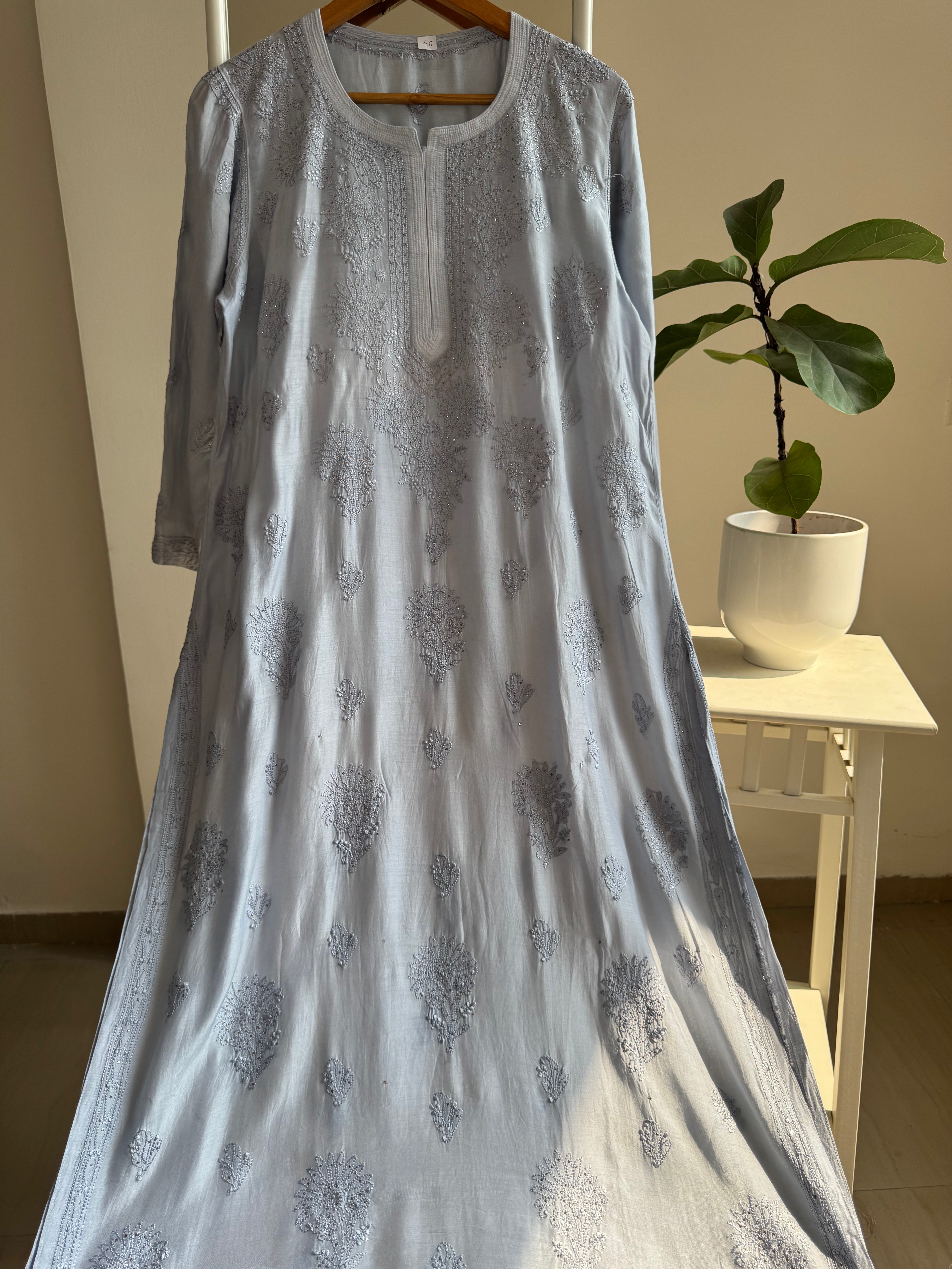 Muslin Chikankari Kurti with Mukaish work - Grey ARIAA CHIKANKARI