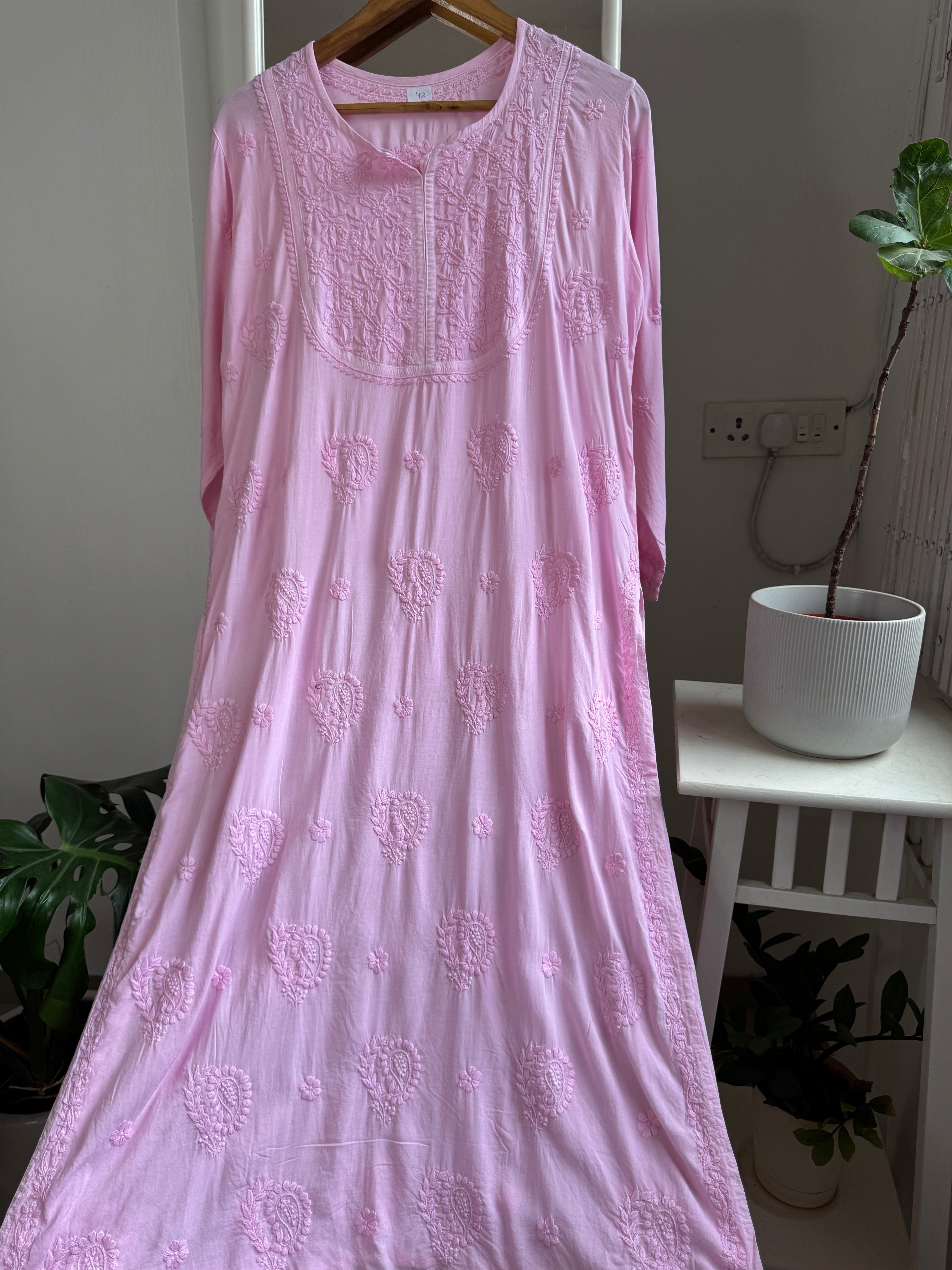 Premium Modal Chikankari Cotton Kurti - Pink - Noor Collection ARIAA CHIKANKARI
