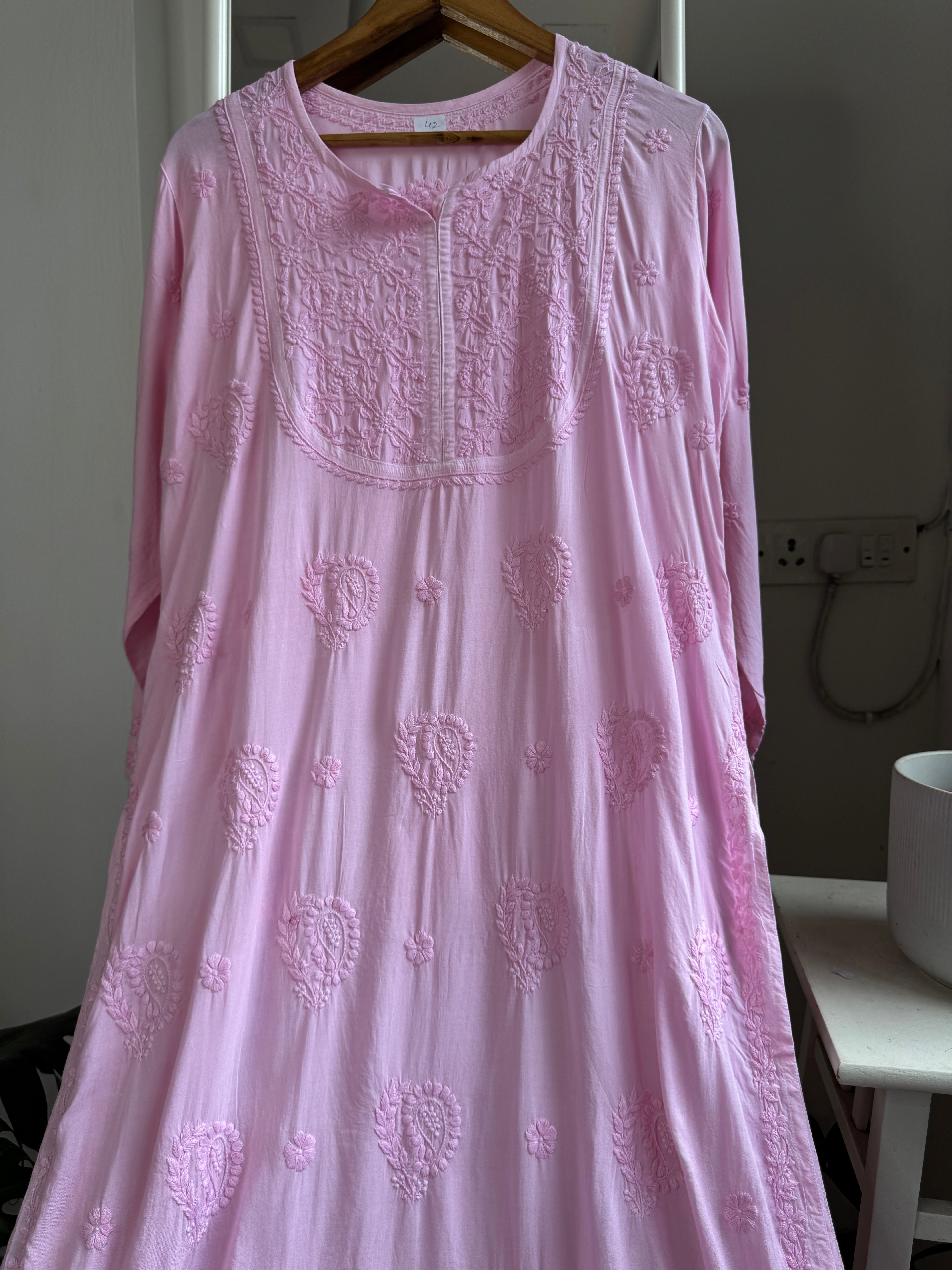 Premium Modal Chikankari Cotton Kurti - Pink - Noor Collection ARIAA CHIKANKARI