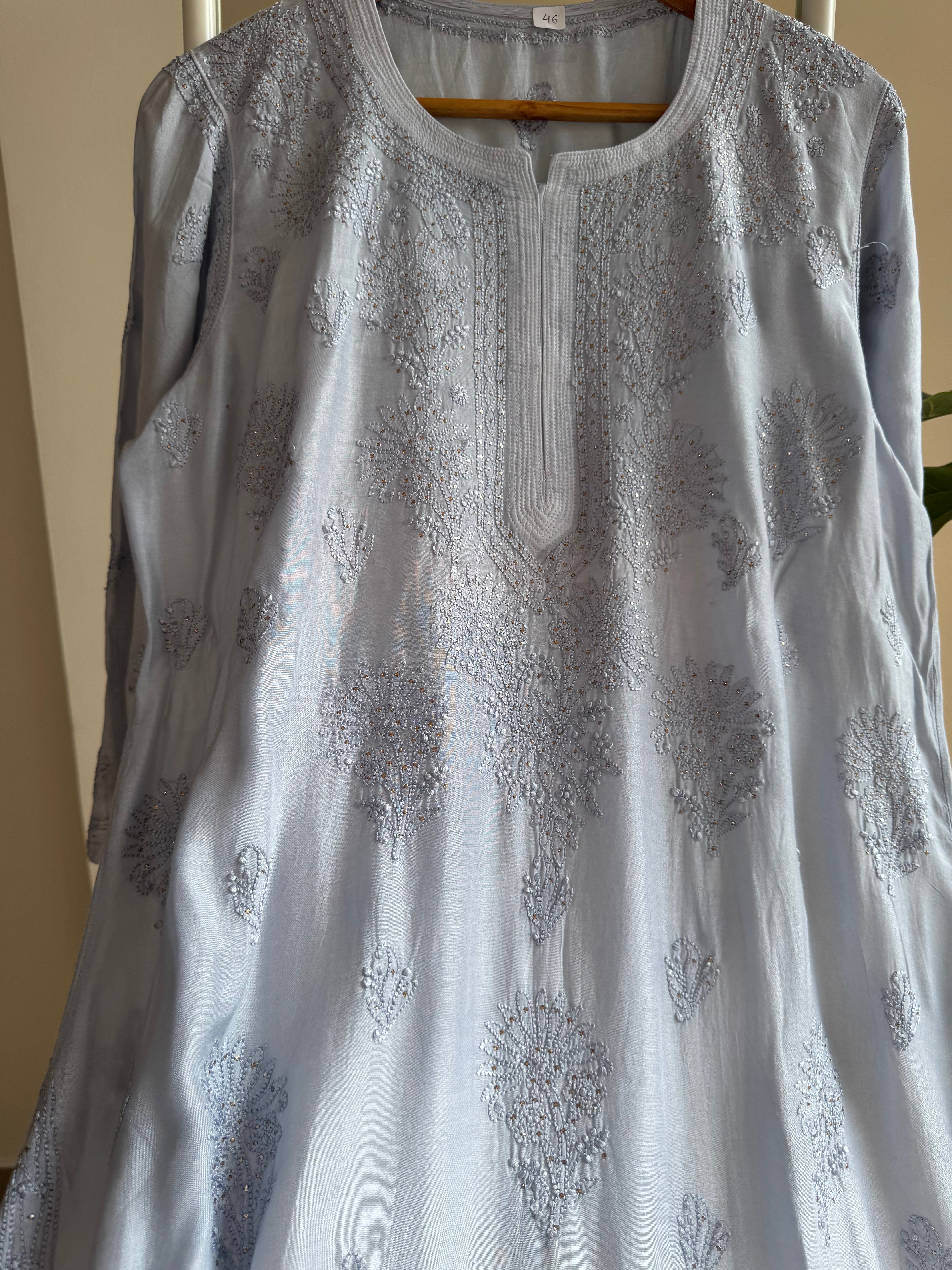 Muslin Chikankari Kurti with Mukaish work - Grey ARIAA CHIKANKARI
