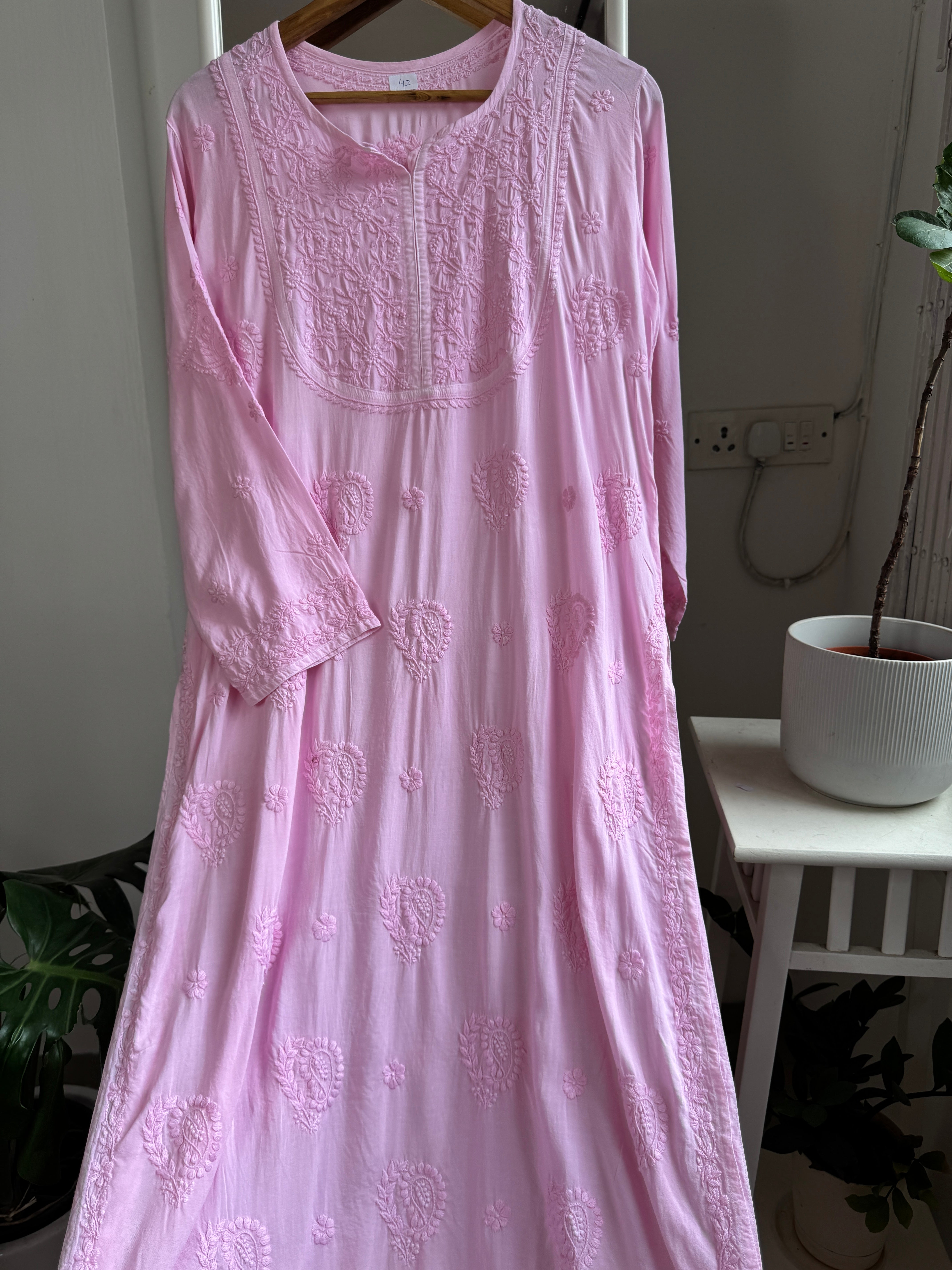 Premium Modal Chikankari Cotton Kurti - Pink - Noor Collection ARIAA CHIKANKARI