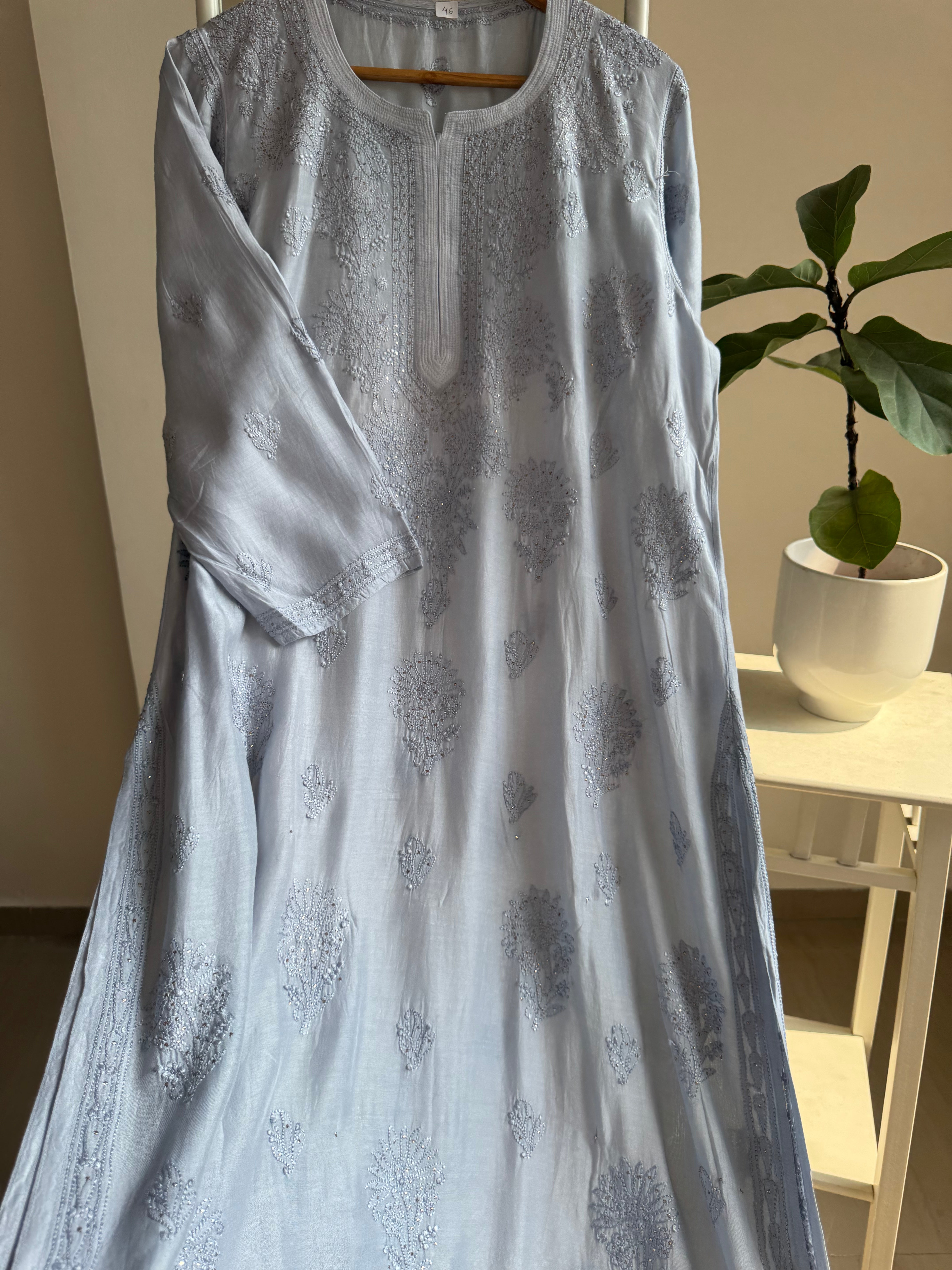 Muslin Chikankari Kurti with Mukaish work - Grey ARIAA CHIKANKARI