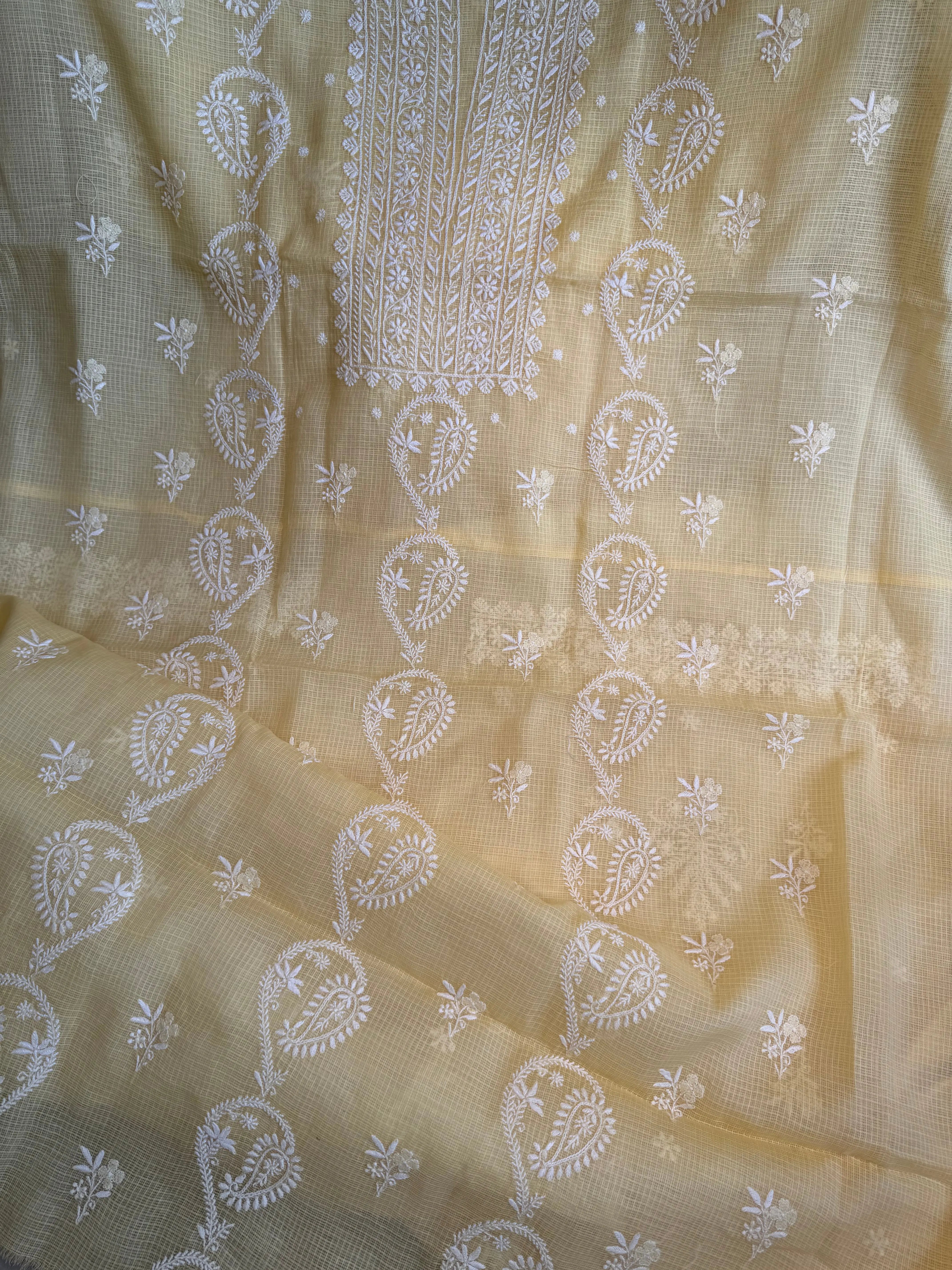 Kota Length with Dupatta - Yellow ARIAA CHIKANKARI