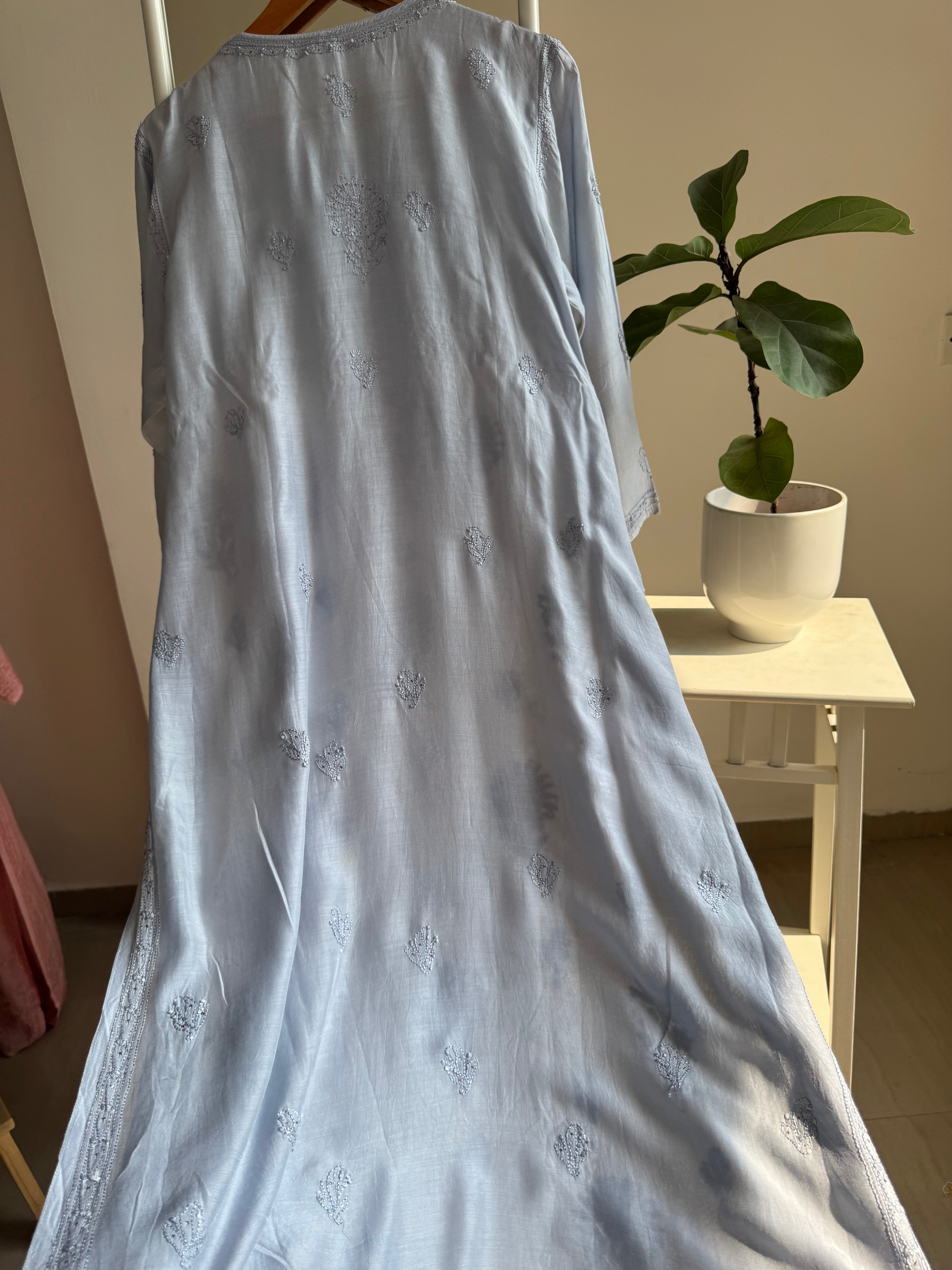 Muslin Chikankari Kurti with Mukaish work - Grey ARIAA CHIKANKARI